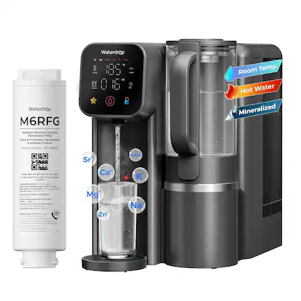 Waterdrop M6RFG Multiple Reverse Osmosis Membrane Filter Fibre
Waterdrop W Filter Flush Tering come OZ Yours
Room Temp Hot Water Mineralized
Model Model WD-M6RFG
Sr H.SiO.
Please scan the QR code to buy filter Vruilez scanner code QR pour acheter fitre
Compatible model: VO-MA Series
Feed water temperature: 42-100 1538
Feed requirement Municipal up 15/00
Fiber in time C months
Numéro de modèle compatible: 10-16
Série Exigence de température de reau: 6700 538
Exigence pour you d'alimentation municipale
Dure de vie du We 12 mois
Qingdad Ecapure Filter Co. Ltd 24/7
Ca Mg Zn Na
will shongba and AMC Omplec In Organic
ON Chee