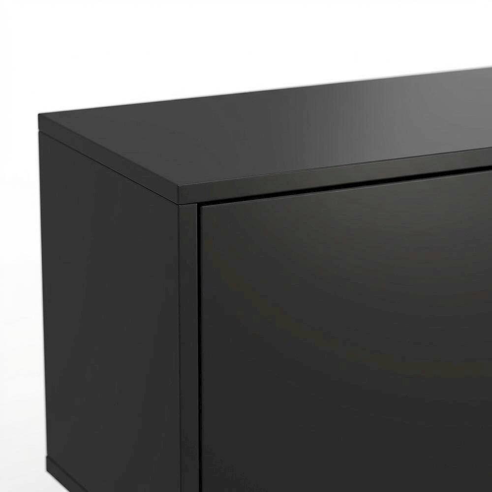 Alt View 1. FurniFact - Black Laminate TV Console with 3 Doors and Modern Design - Black.