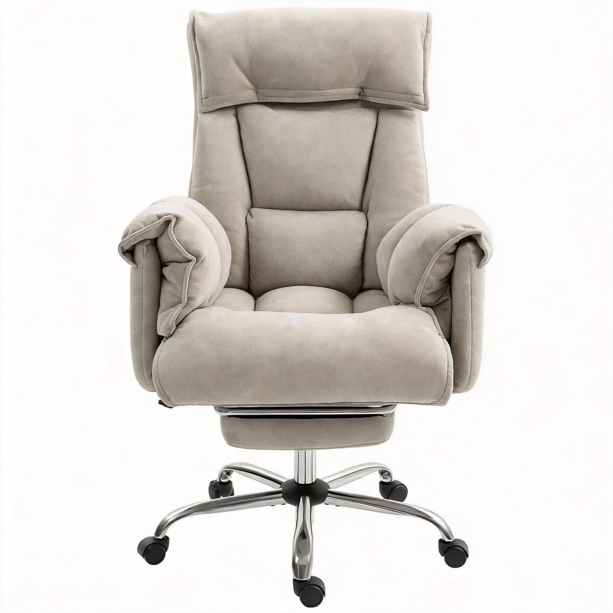 Front. Frangdom - Executive Reclining Office Chair with Footrest Swivel High Back - Light Taupe Grey, Weight: 265 lbs.