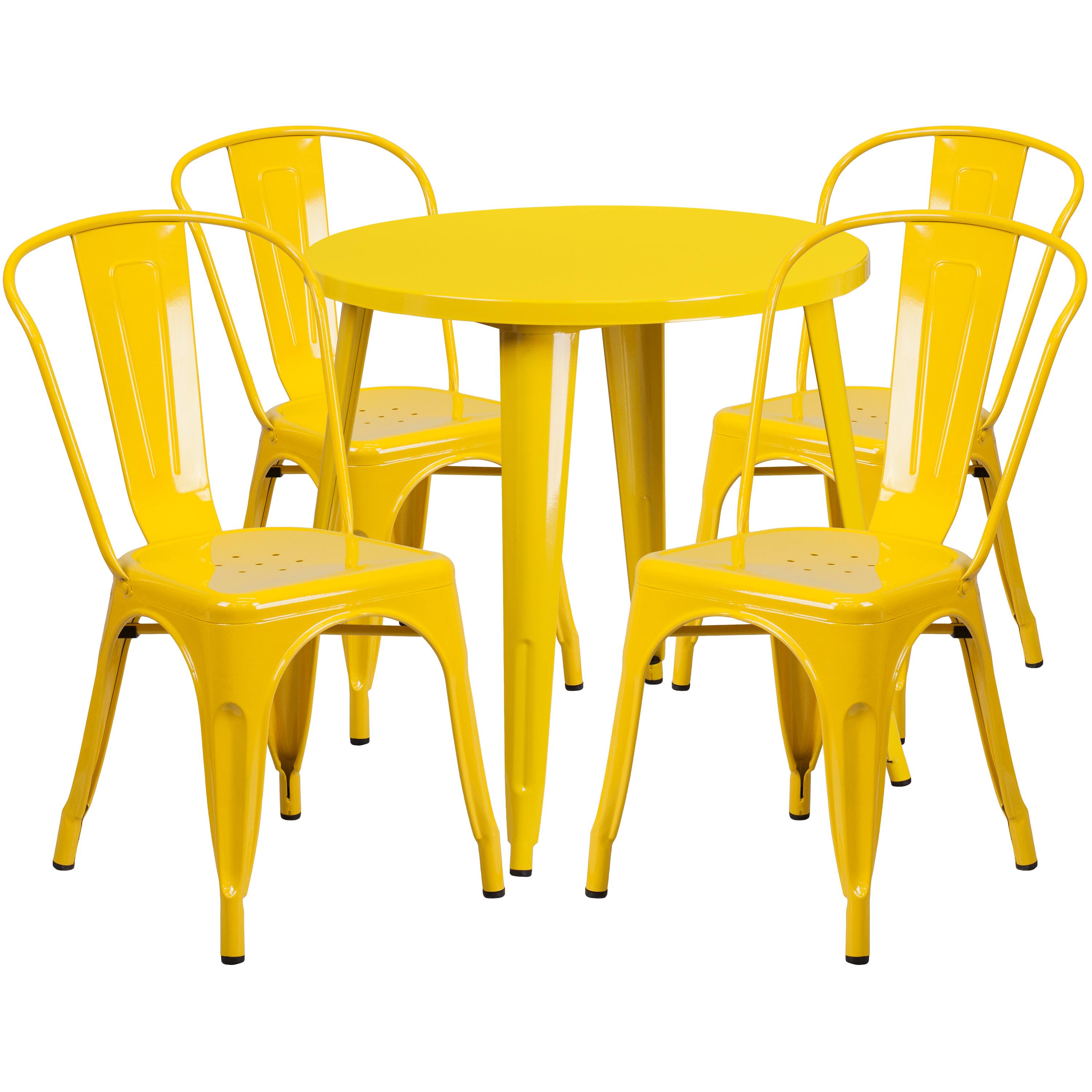 Alt View 1. Emma + Oliver - Commercial Grade 30" Round Metal Indoor-Outdoor Table Set with 4 Cafe Chairs - Yellow.