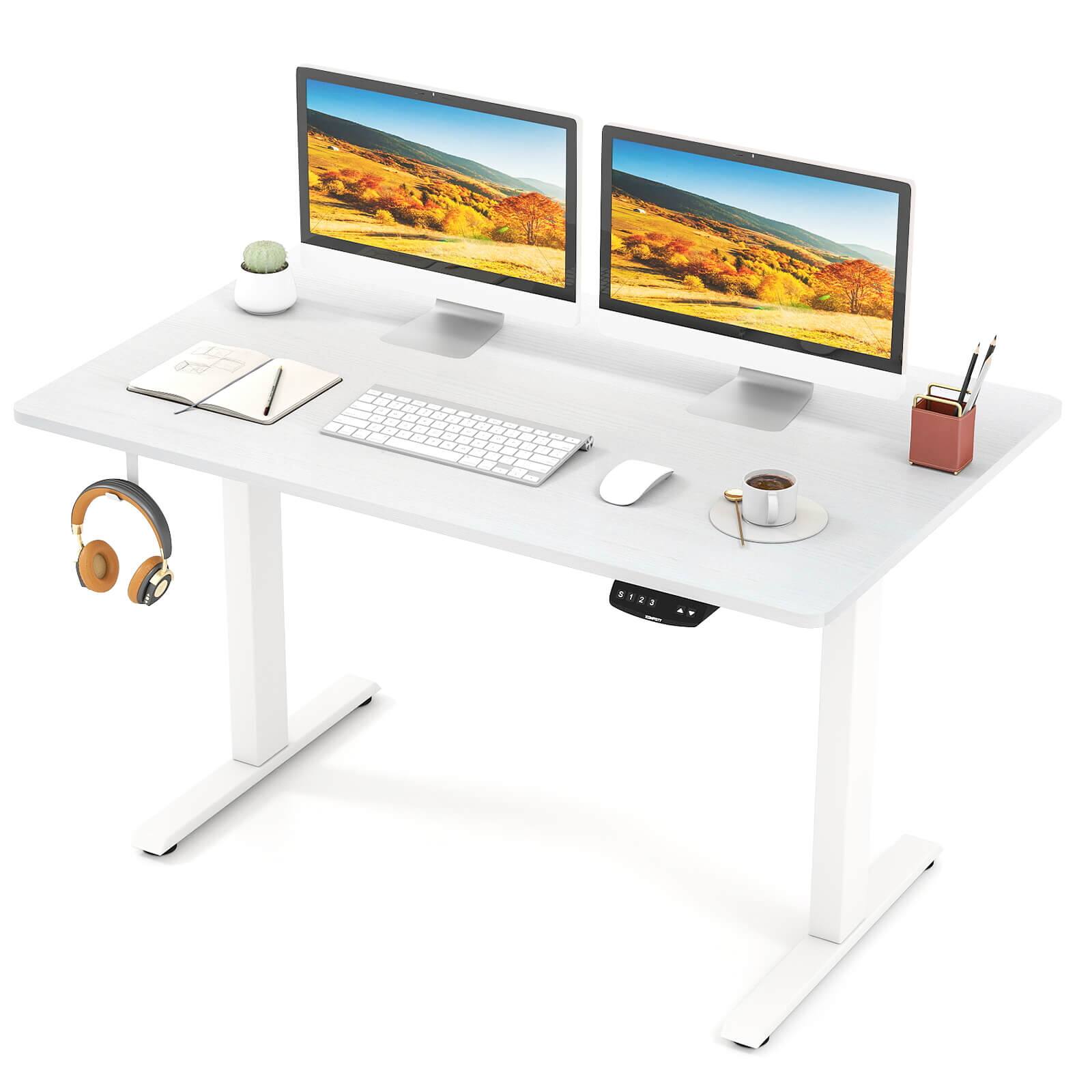 Costway - 48" x 30" Electric Adjustable Standing up Desk Dual Motor w/ Controller - White,Natural