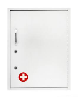 Viva Comfort - Medicine Cabinet, Surface Mount Locking Bathroom Security Cabinet with Shelf and Pocket - White