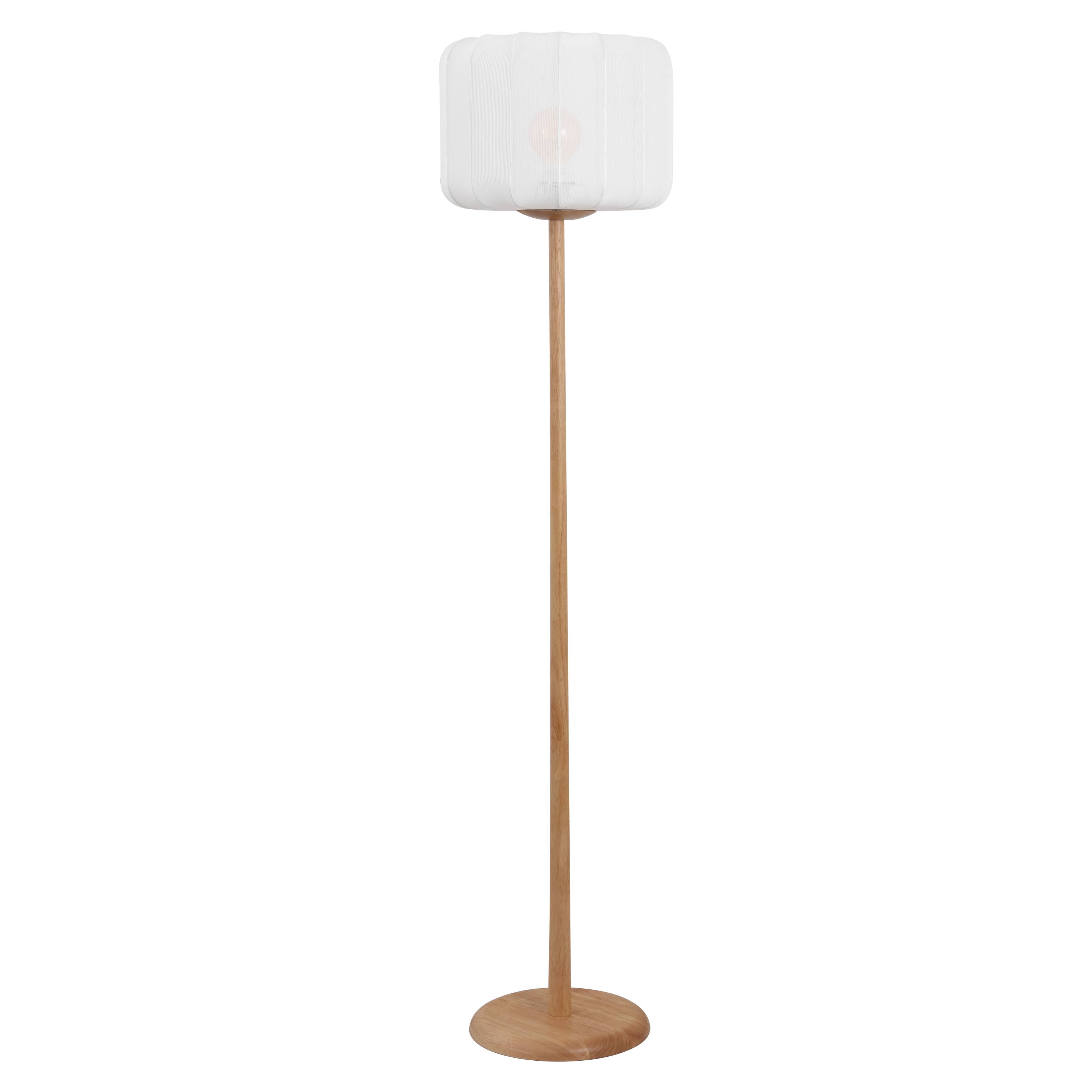 Alt View 6. Jonathan Y - Maryna 59.5 in. Minimalist Modern Teahouse Wood with Ribbed Cocoon Pumpkin Shade LED Floor Lamp, White/Light Brown - Light Brown Wood.