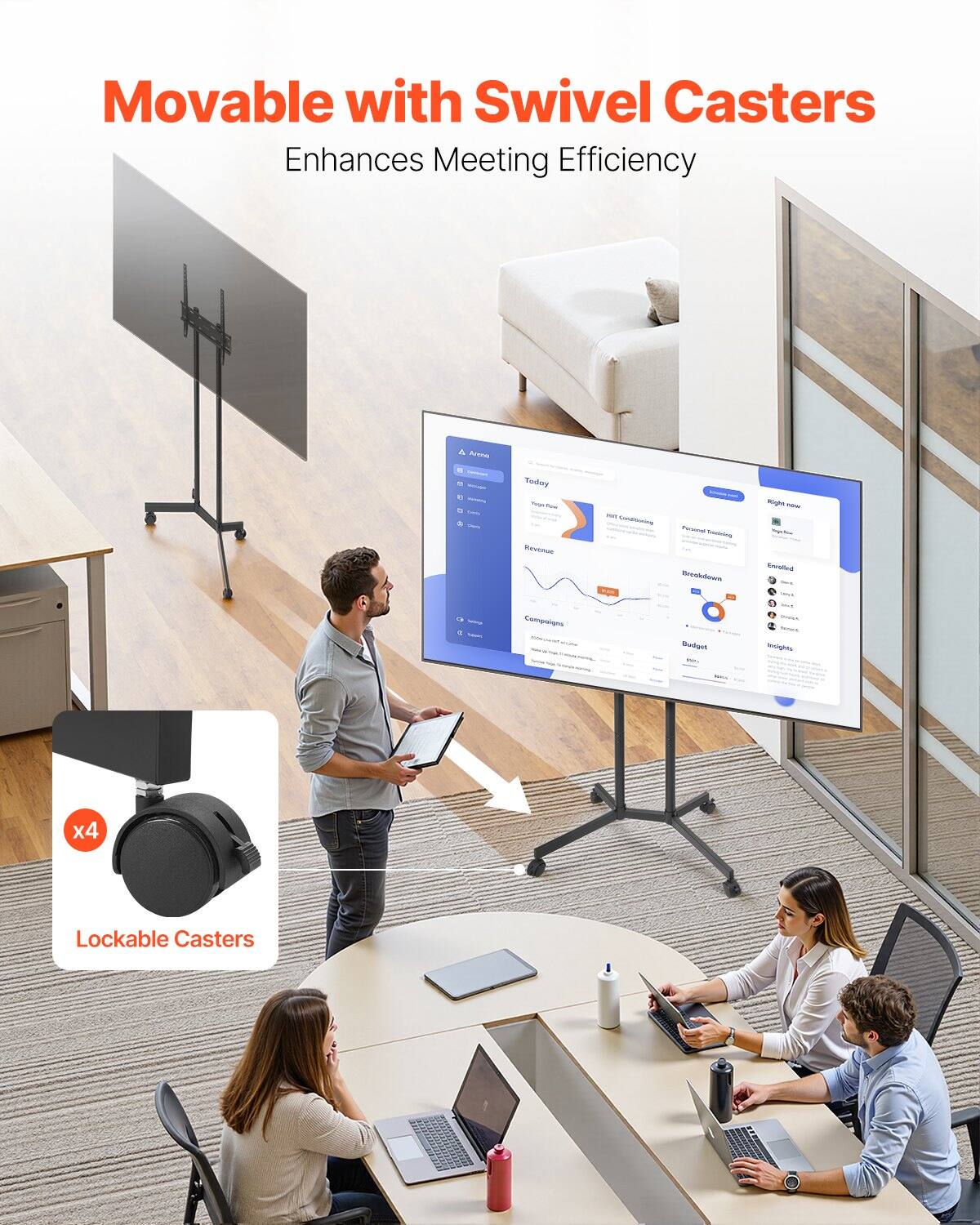 Movable with Swivel Casters  
Enhances Meeting Efficiency  

Lockable Casters x4