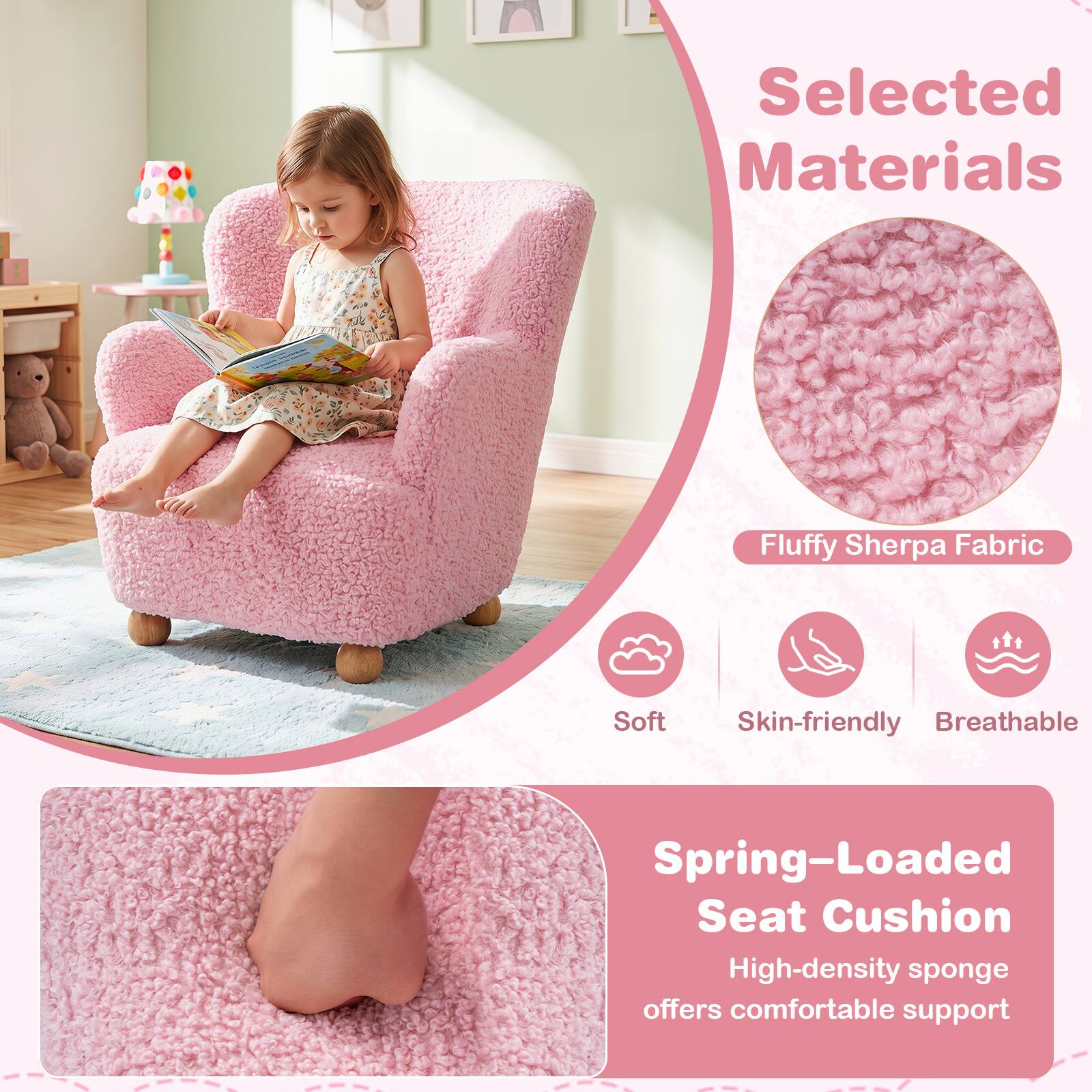 Selected Materials

Fluffy Sherpa Fabric

Soft
Skin-friendly
Breathable

Spring-Loaded Seat Cushion

High-density sponge offers comfortable support