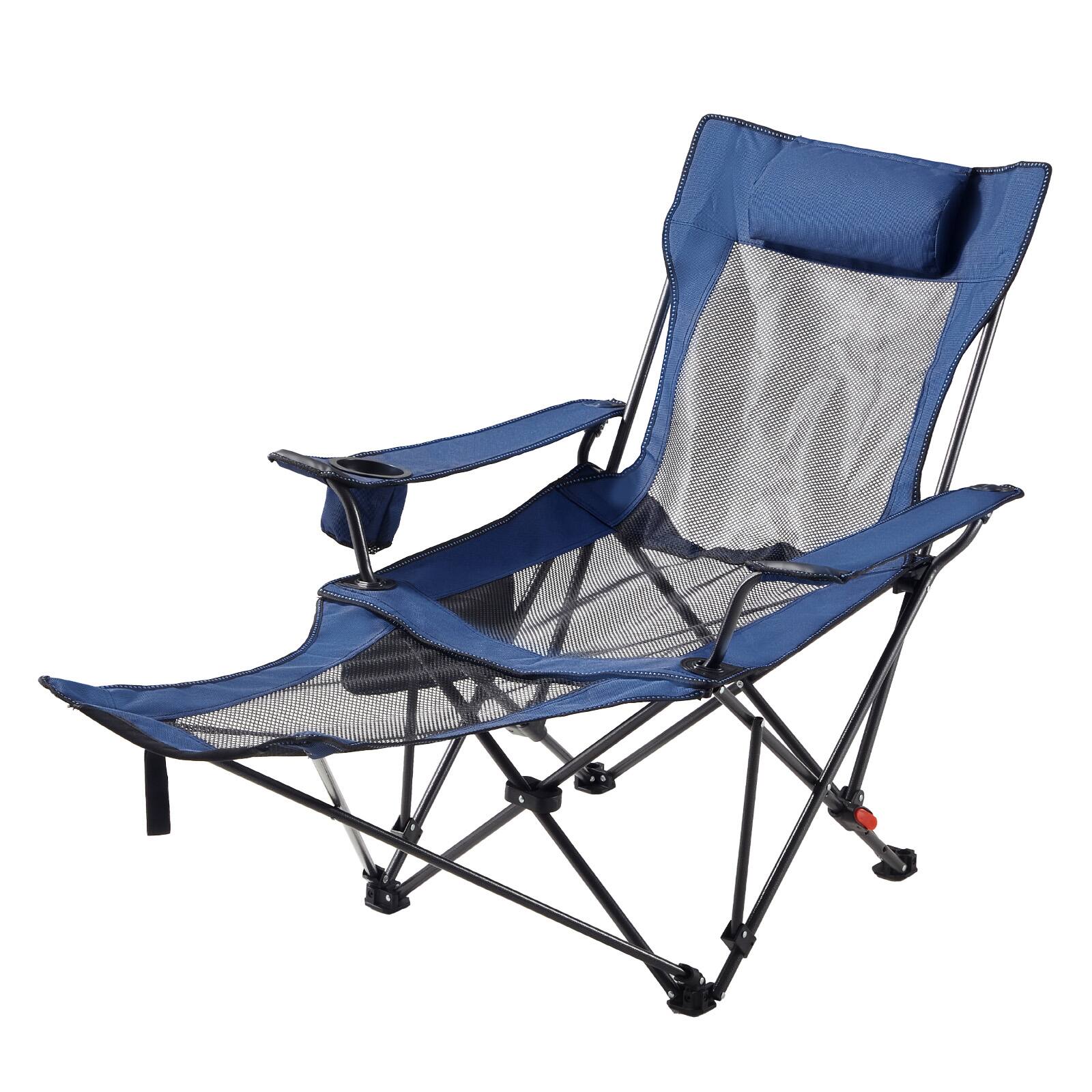 Alt View 5. VEVOR - Reclining Camping Chair, 4 Adjustable Positions, Portable Folding Lounger for Adults, Mesh Beach Chair, Supports 220 lbs - Blue.