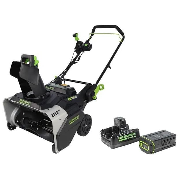 Greenworks - 82V 22" Snow Thrower, 5.0Ah Battery and Dual Port Charger - Green