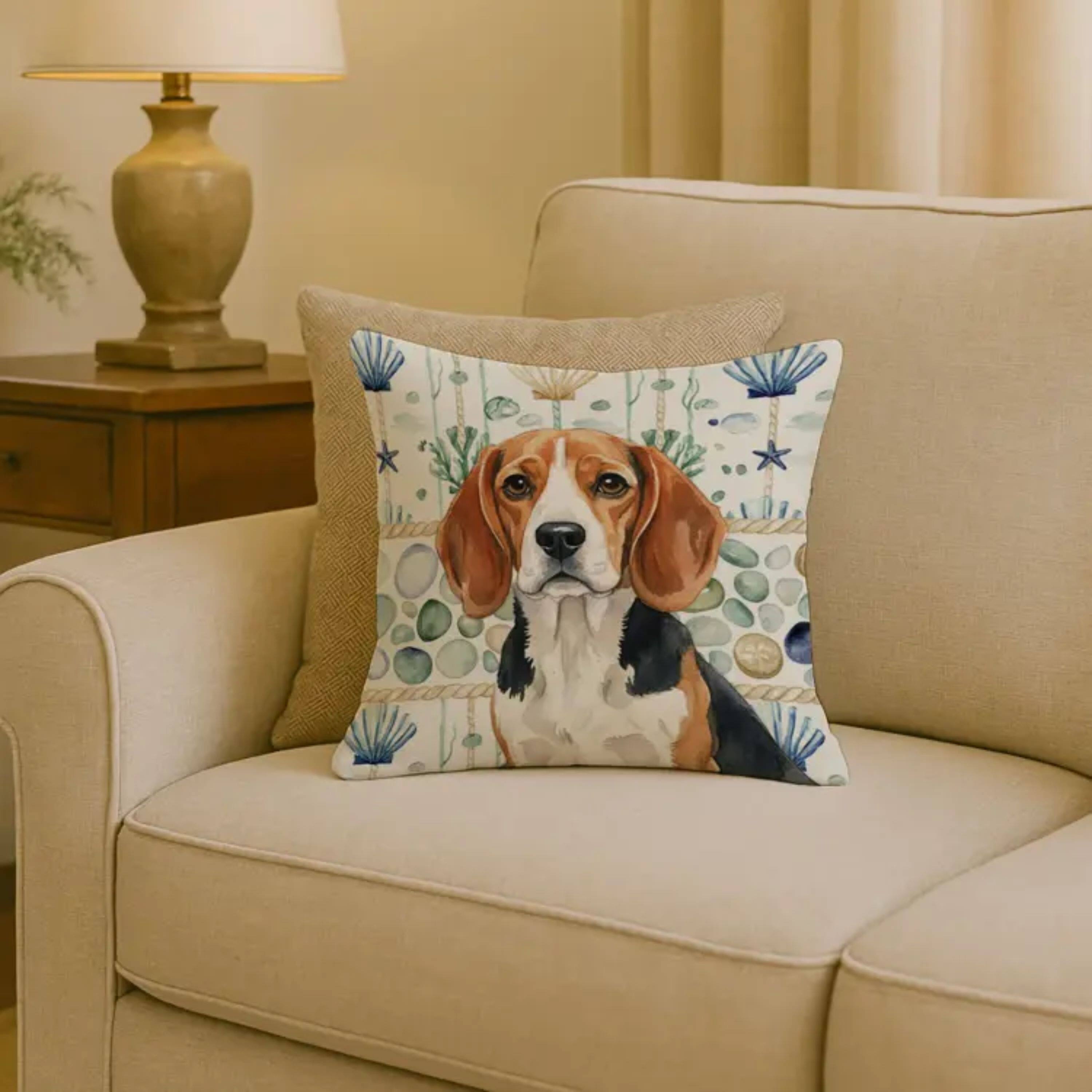 Angle. Kitcheniva - 18" x 18" Coastal Sea Design Throw Pillow Home Decor Beagle - Multicolor.