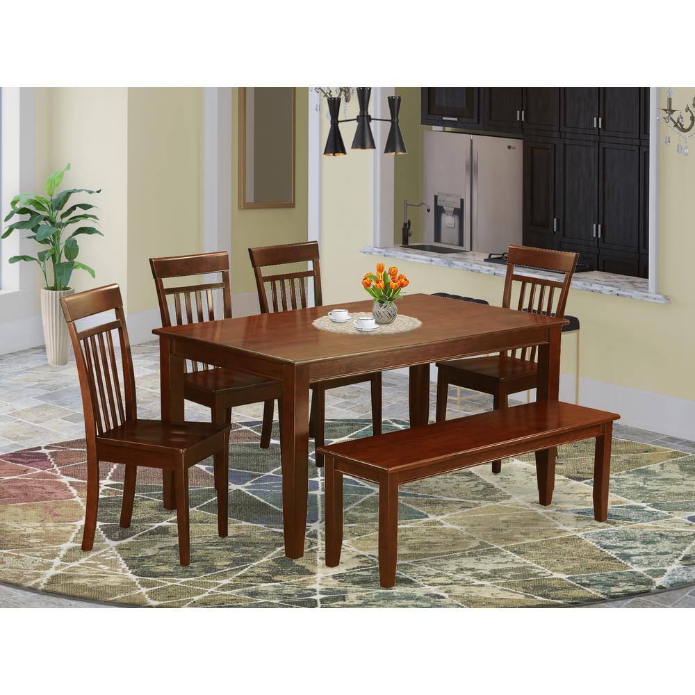 Back. East West Furniture - 6 Pc Dining room set with bench-Dinette Table and 4 Chairs and Bench - Mahogany.