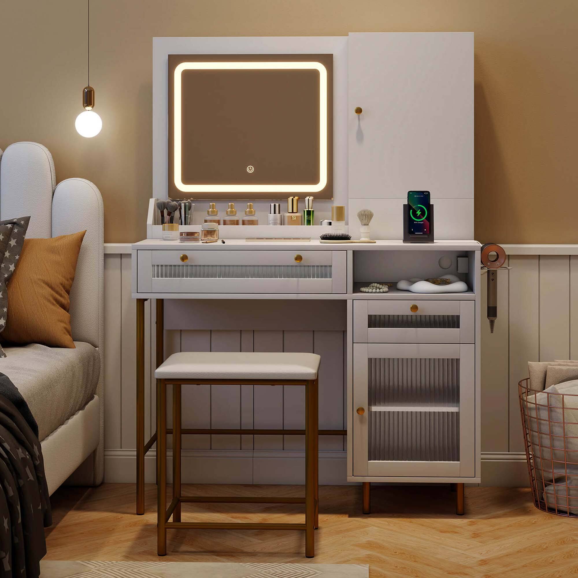 Alt View 2. Costway - Costway Vanity Set with Mirror and Lights 3 Lighting Modes & Adjustable Brightness - White.