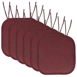 Sweet Home Collection - Herringbone Stitch Memory Foam Non-Slip 16" x 16" Chair Cushion Pad with Ties, 6-Pack - Burgundy