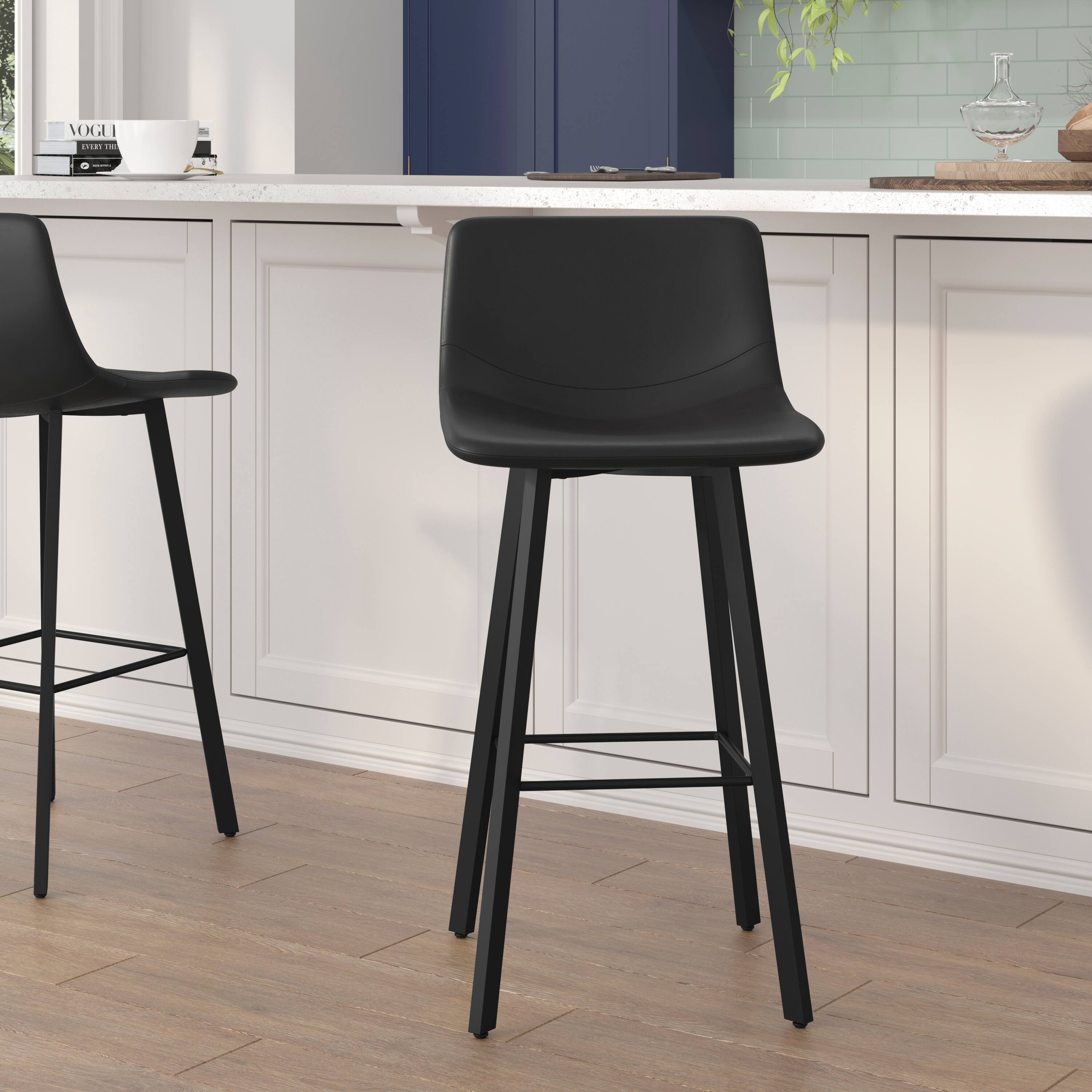 Alt View 1. Flash Furniture - Caleb Modern Armless 30 Inch Bar Height Commercial Grade Barstools with Footrests in Black LeatherSoft and Black Matte I - Black.