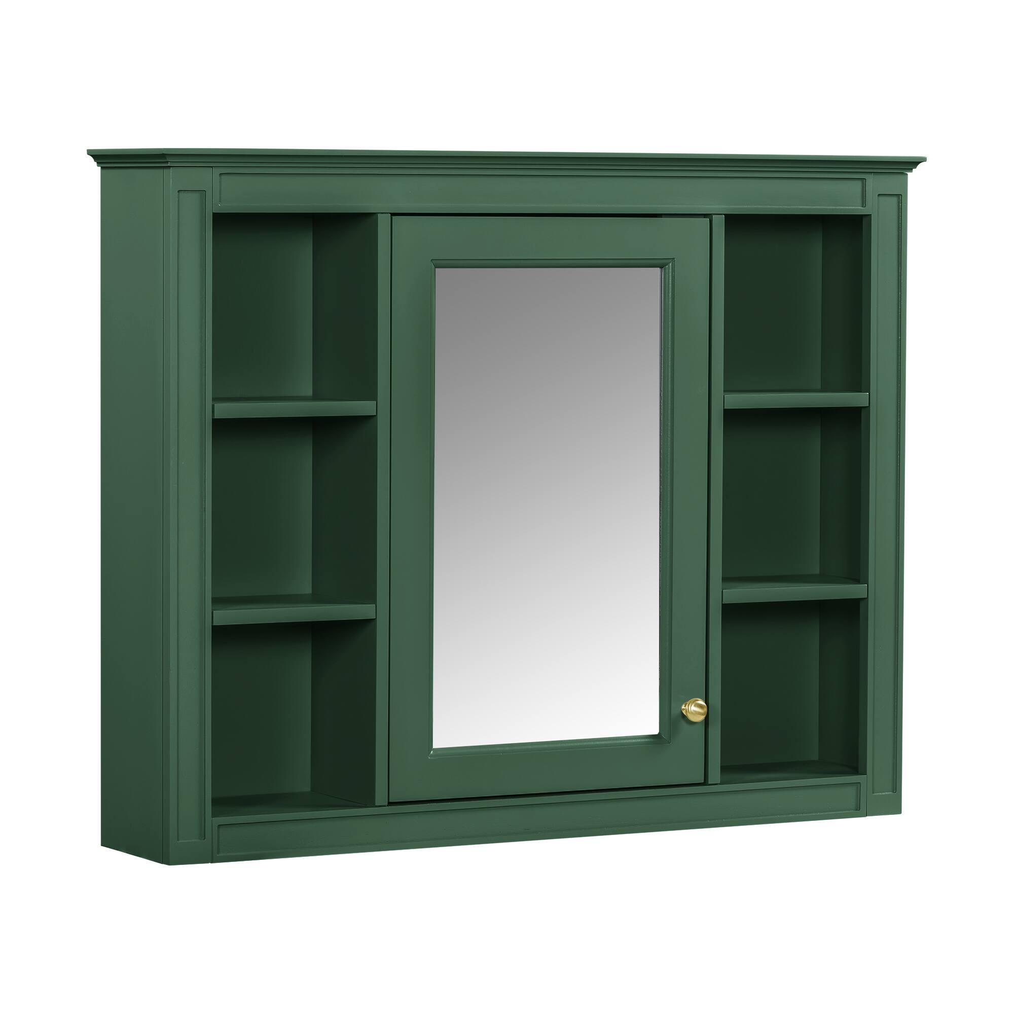 Alt View 3. Z-Edge - 35'' x 28'' Medicine Cabinet, Wall Mounted Bathroom Storage Cabinet, Modern Mirror Cabinet with Door and 6 Open Shelves - Green.