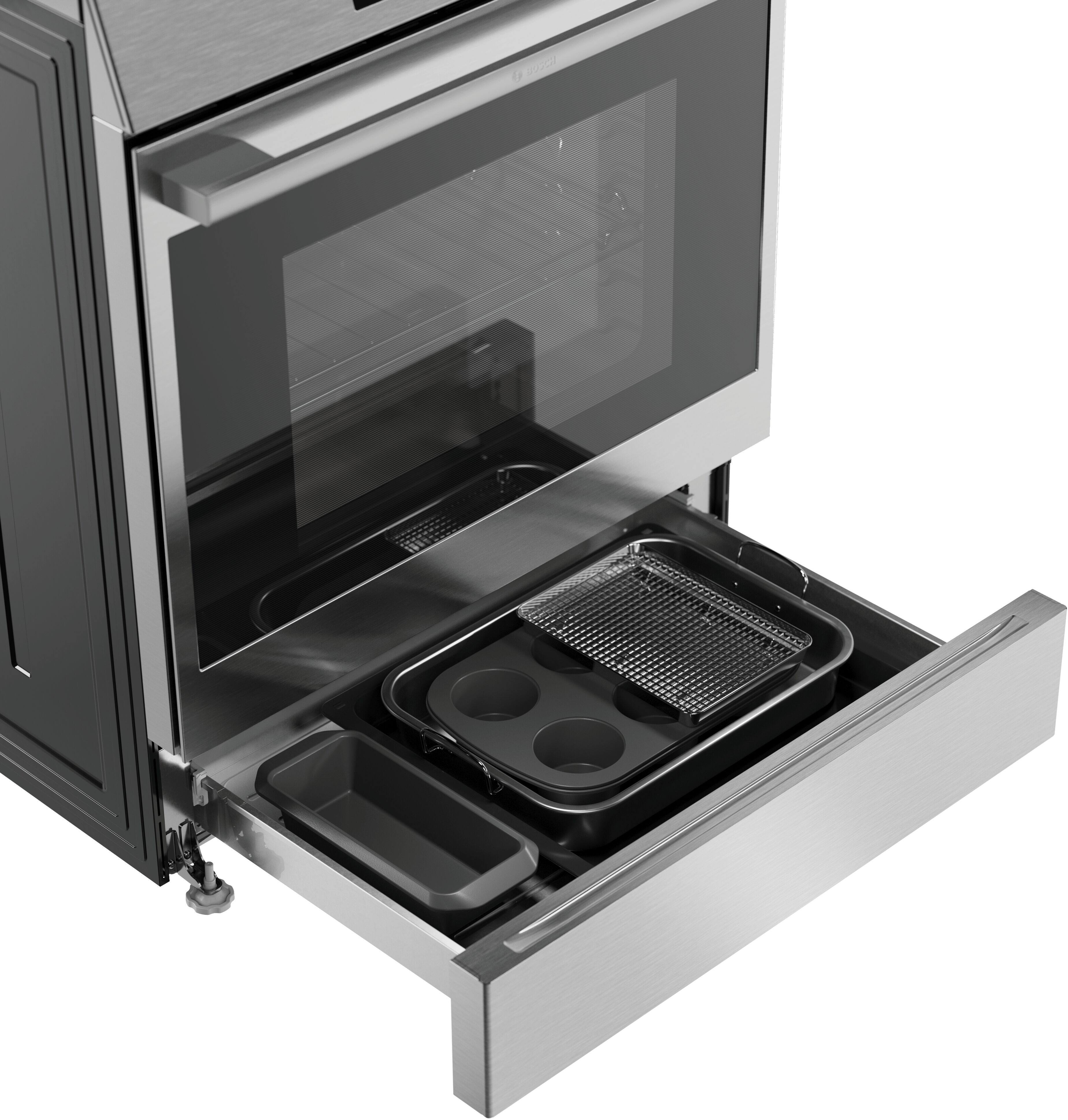 Alt View 2. Bosch - 500 Series 5.8 Cu. Ft. Slide-In Induction Convection Range - Stainless Steel.