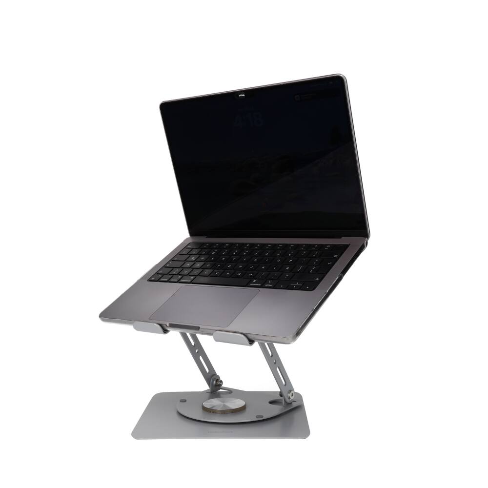 Back. RadioShack - RadioShack 360° Rotating Laptop Stand (2607177): Fits 17.3", adjustable height & angle, cooling, non-slip, foldable - Silver.
