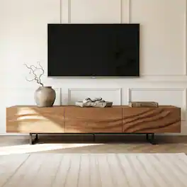 luck idea - Modern 82.83" TV Stand with Metal Legs, 3 Drawers & Vent Holes, Wide Media Console for Living Room - Walnut Color