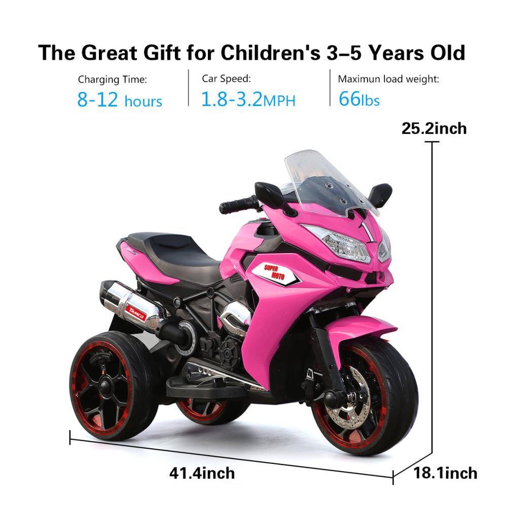 The Great Gift for Children's 3-5 Years Old

Charging Time: 8-12 hours

Car Speed: 1.8-3.2MPH

Maximum load weight: 66lbs

Dimensions:
- Length: 41.4 inch
- Width: 25.2 inch
- Height: 18.1 inch