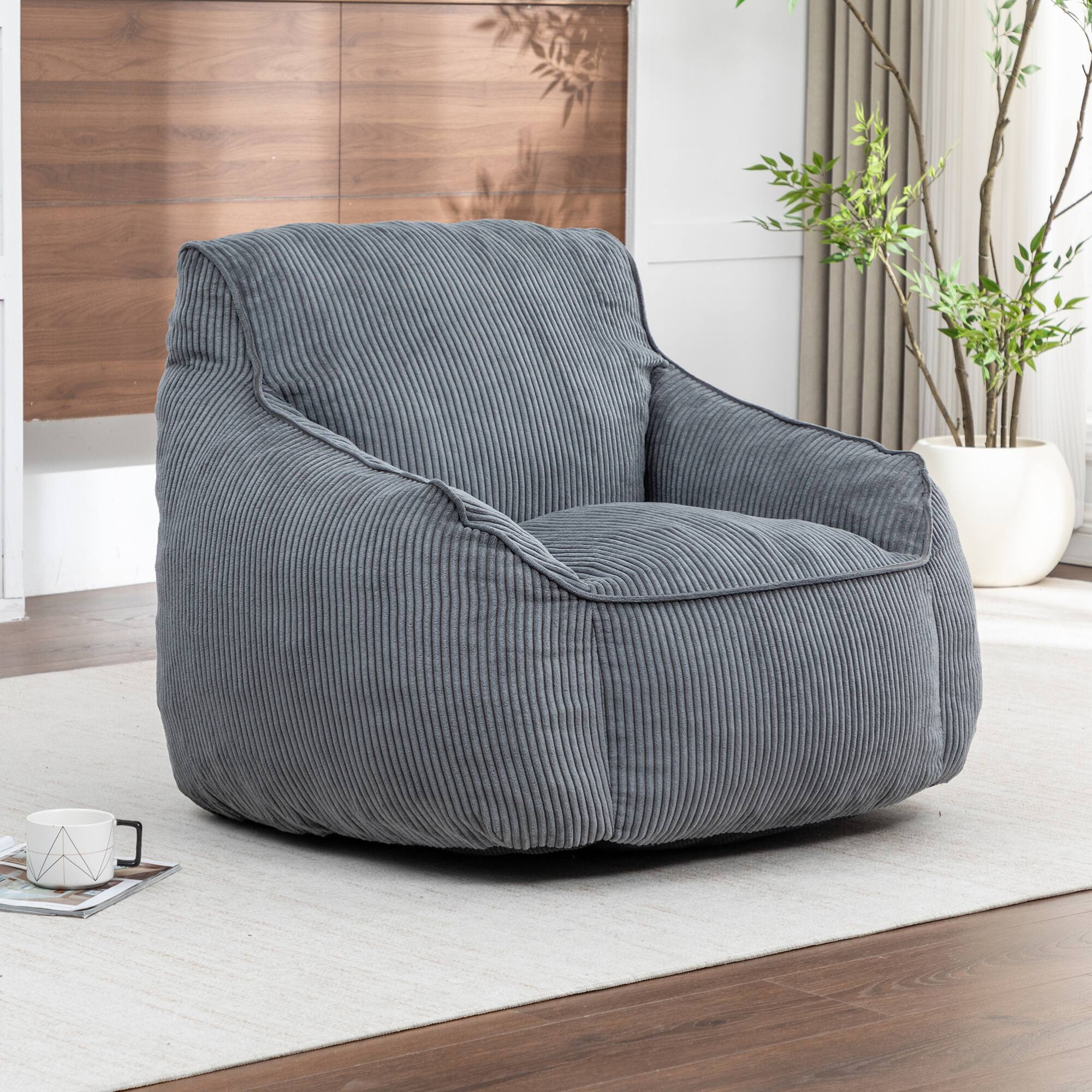 Alt View 7. GOODSILO - Large Corduroy Bean Bag Sofa Chair with Armrests and Included Filler for Living Room and Bedroom - Dark Gray.