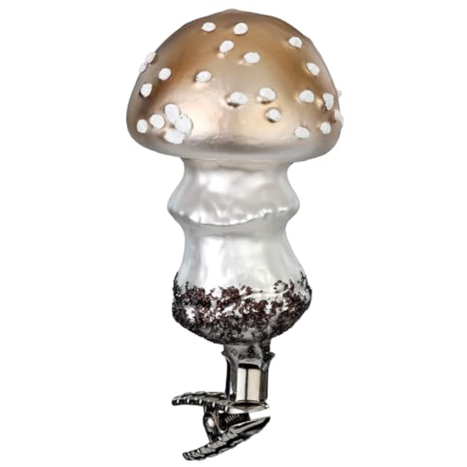 Inge Glas - Clip on Pearl Mushroom German Glass Christmas Tree Ornament FREE BOX - Brown