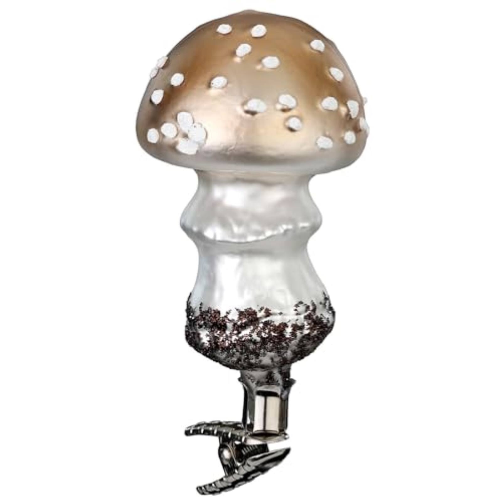 Front. Inge Glas - Inge Glas Clip on Pearl Mushroom German Glass Christmas Tree Ornament FREE BOX - Brown.