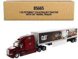 Diecast Masters - Peterbilt 579 UltraLoft Truck Tractor with "CAT Caterpillar" Mural Dry Van Trailer "Transport Series" 1/50 Diecast - Red