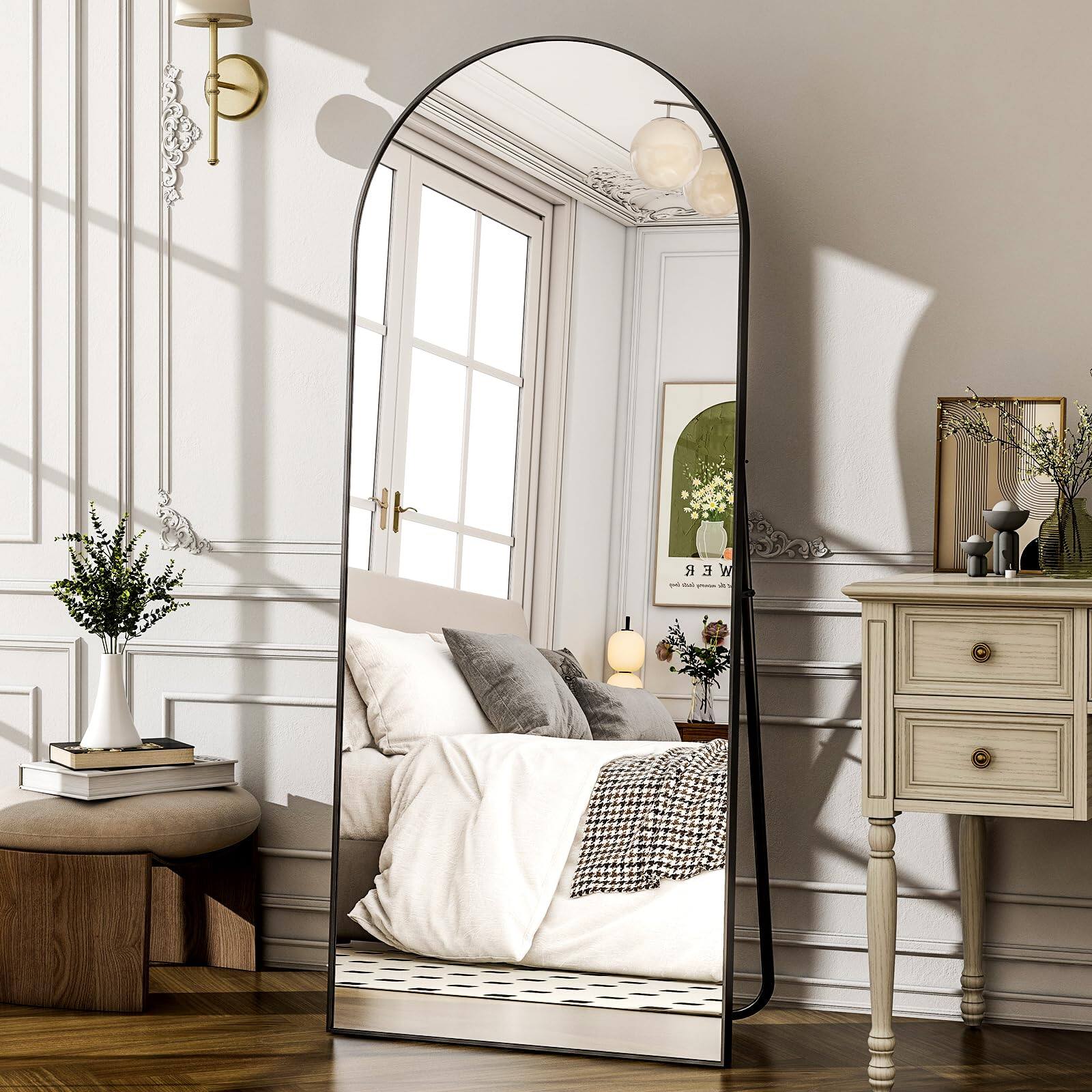 Alt View 6. Hanke - Arched Full Length Mirror - Wall Mounted floor Aluminum Alloy Frame Body Mirrors For Bathroom Living Room - White 78"L x 35"W.