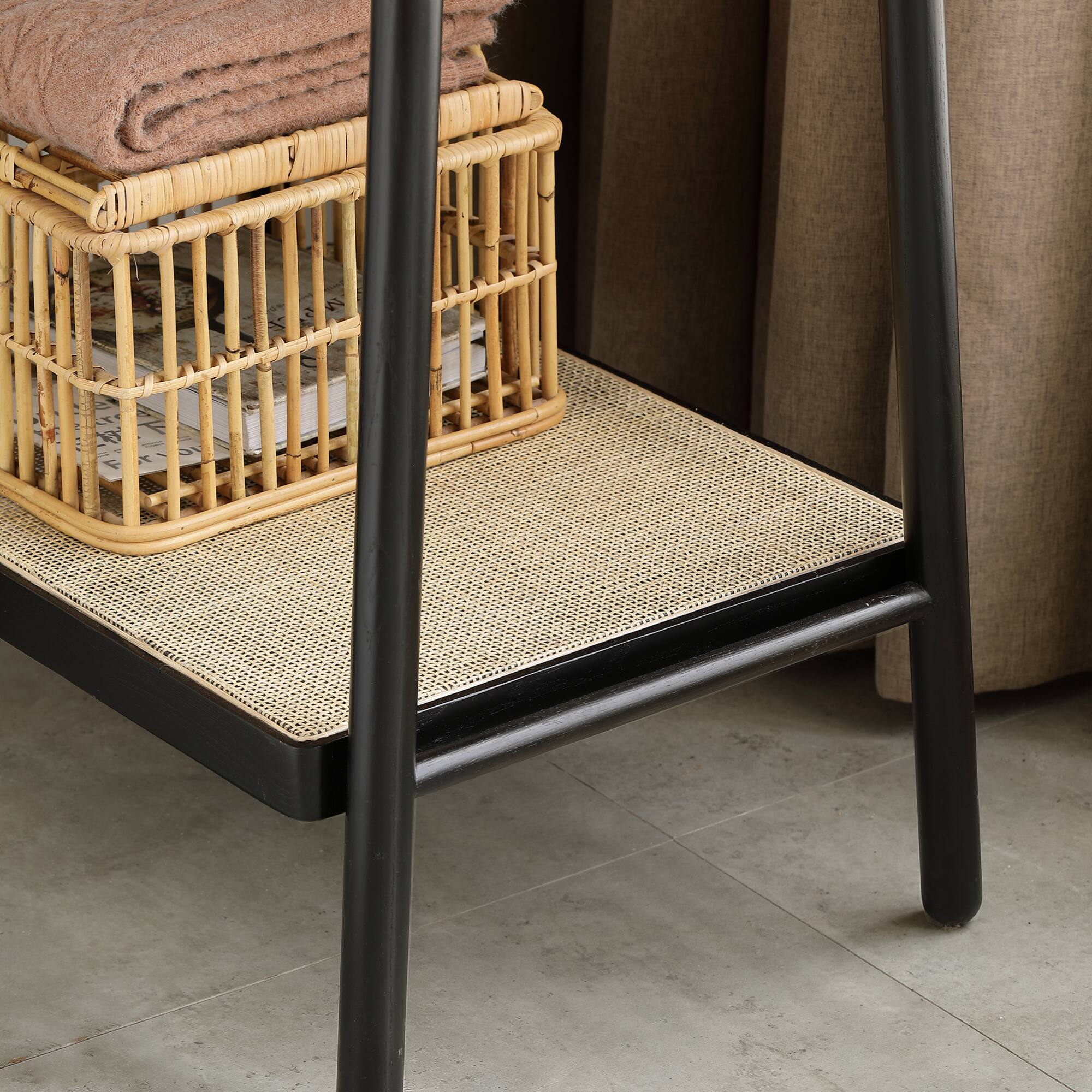 Alt View 1. GOODSILO - Solid Wood Garment Rack with Shelves and Rattan Details, Freestanding Clothes Hanging Storage Organizer - Black.