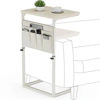 Front. Fabibe - C Shaped End Table 33'' Tall Side For Couch Adjustable Height Small Spaces Slide Under Sofa Tv Tray Arm - Cream White 16.35"D x 11.62"W x 17.7-32.5"H.