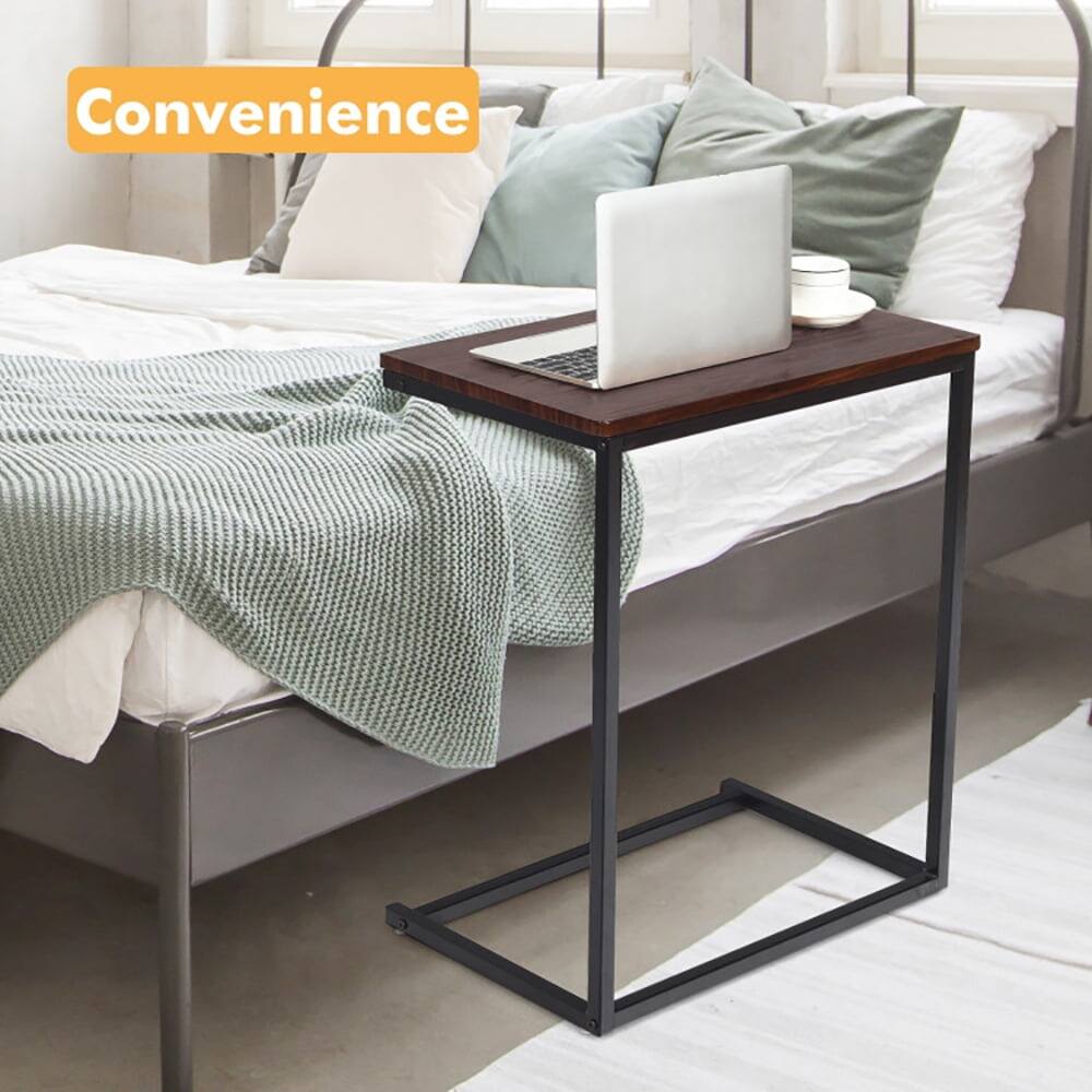 Alt View 4. Pefilos - 26 Inch Beside Sofa Laptop Holder End Stand Desk-Dark Brown, Elegant Laptop Holder Side Table, Sturdy Steel & MDF - Brown.