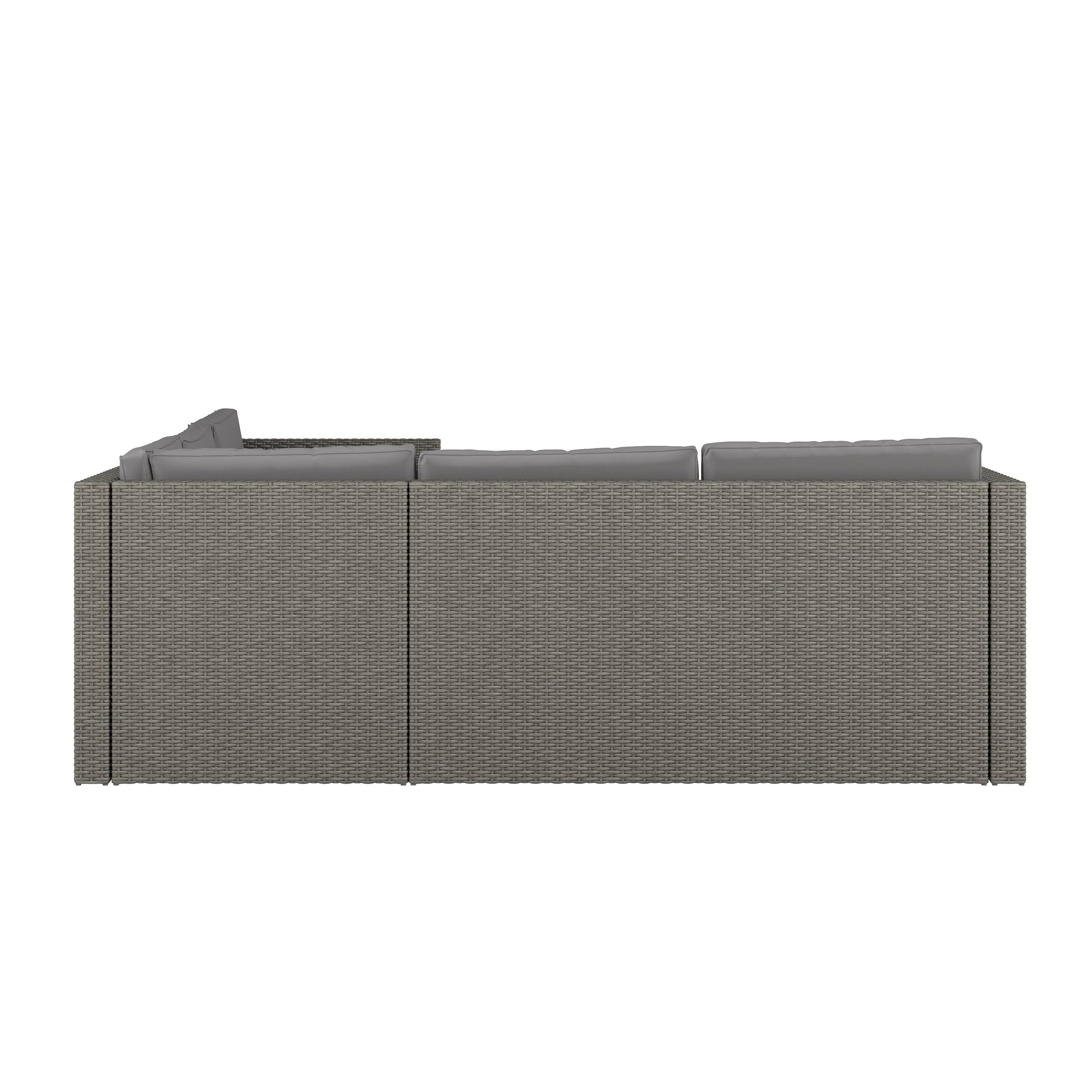 Alt View 7. Emma + Oliver - Beal All Weather Wicker PE Rattan L-Shaped Sectional Sofa with Coffee Table and Included Back and Seat Cushions - Gray Cushions/Gray Frame.