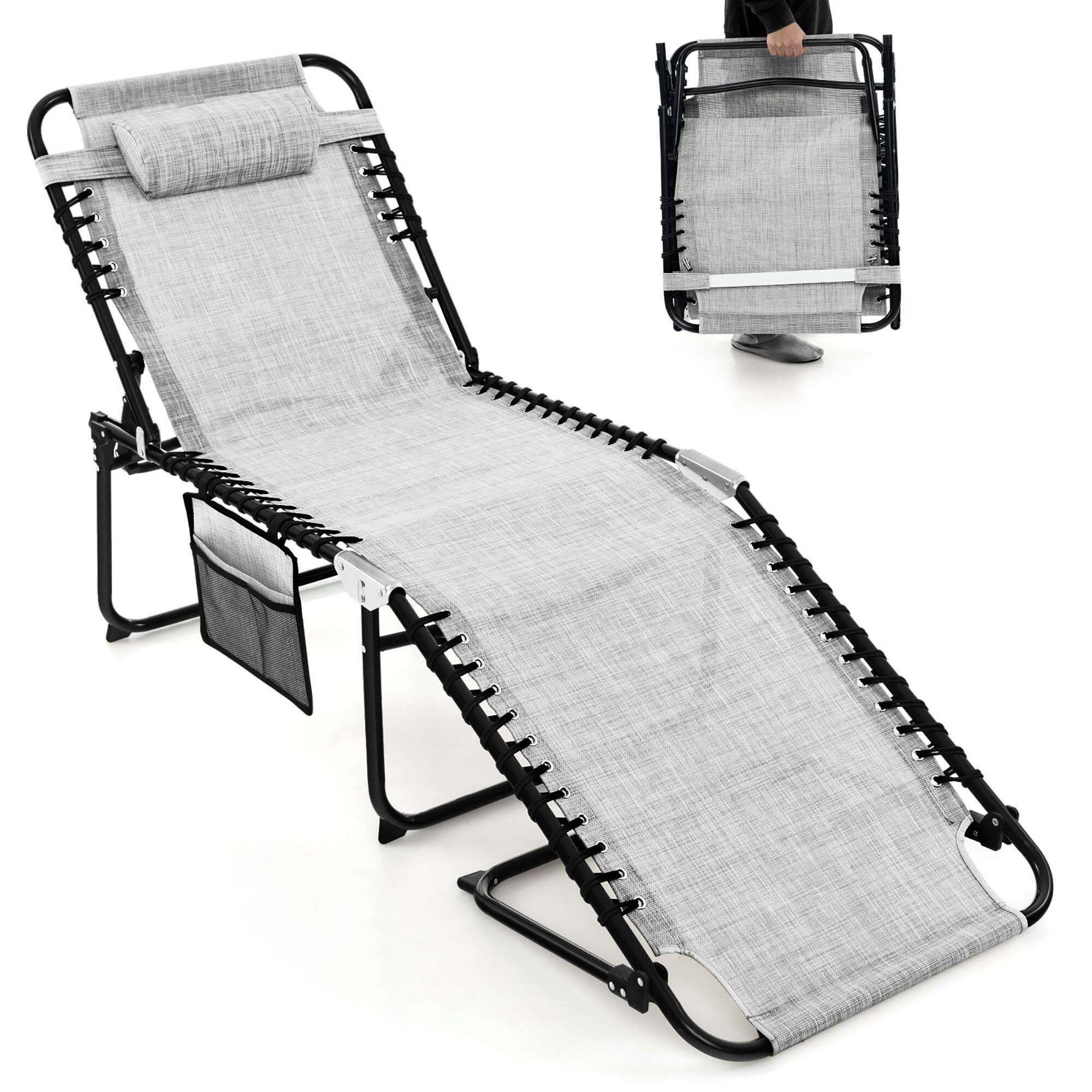 Gymax - Folding Chaise Lounge Portable Lay Flat Reclining Chair w/ 4-Level Backrest Side Pocket - Gray price history on PriceWatchPro