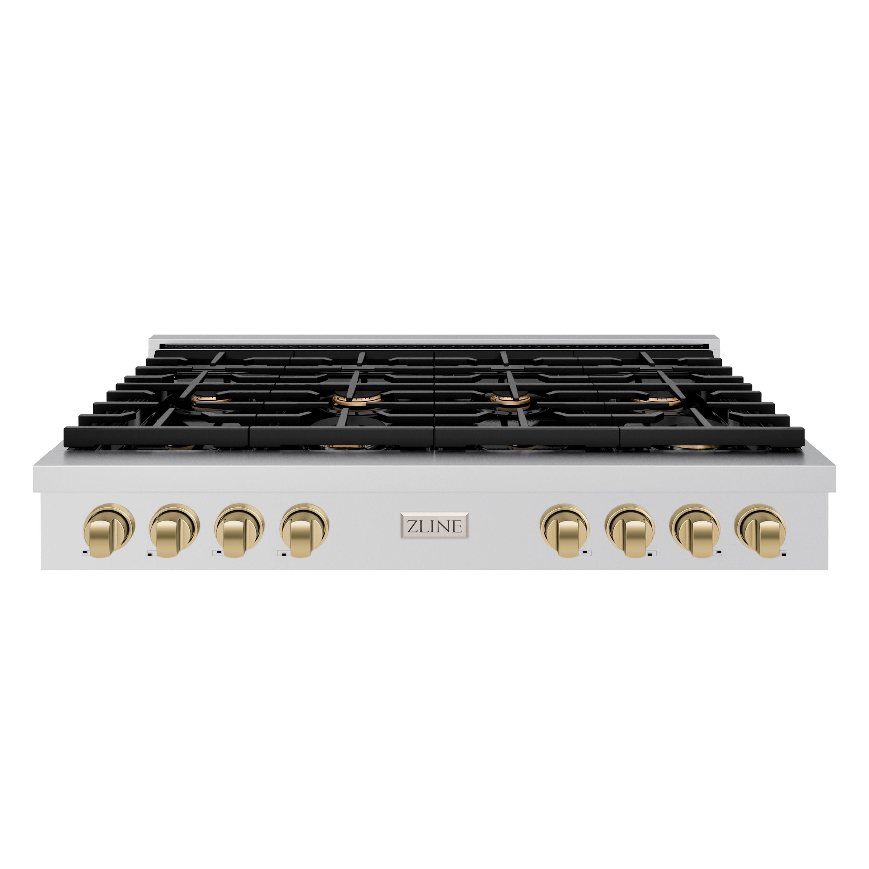 ZLINE - 48 in. Autograph Paramount Gas Rangetop w/ 8 Burners & Champagne Bronze Accents (SRTZ-48-CB) - Stainless Steel