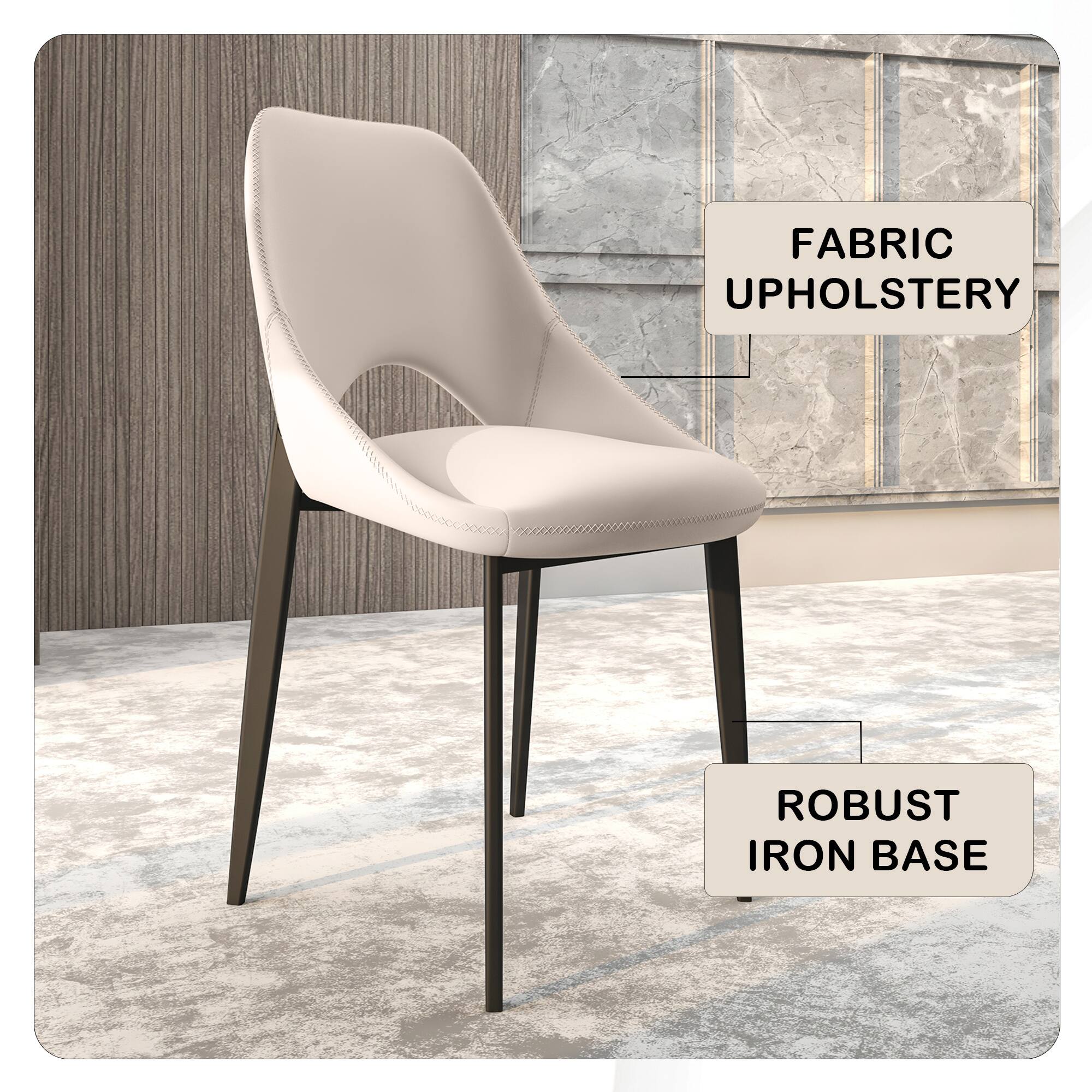 FABRIC UPHOLSTERY  
ROBUST IRON BASE