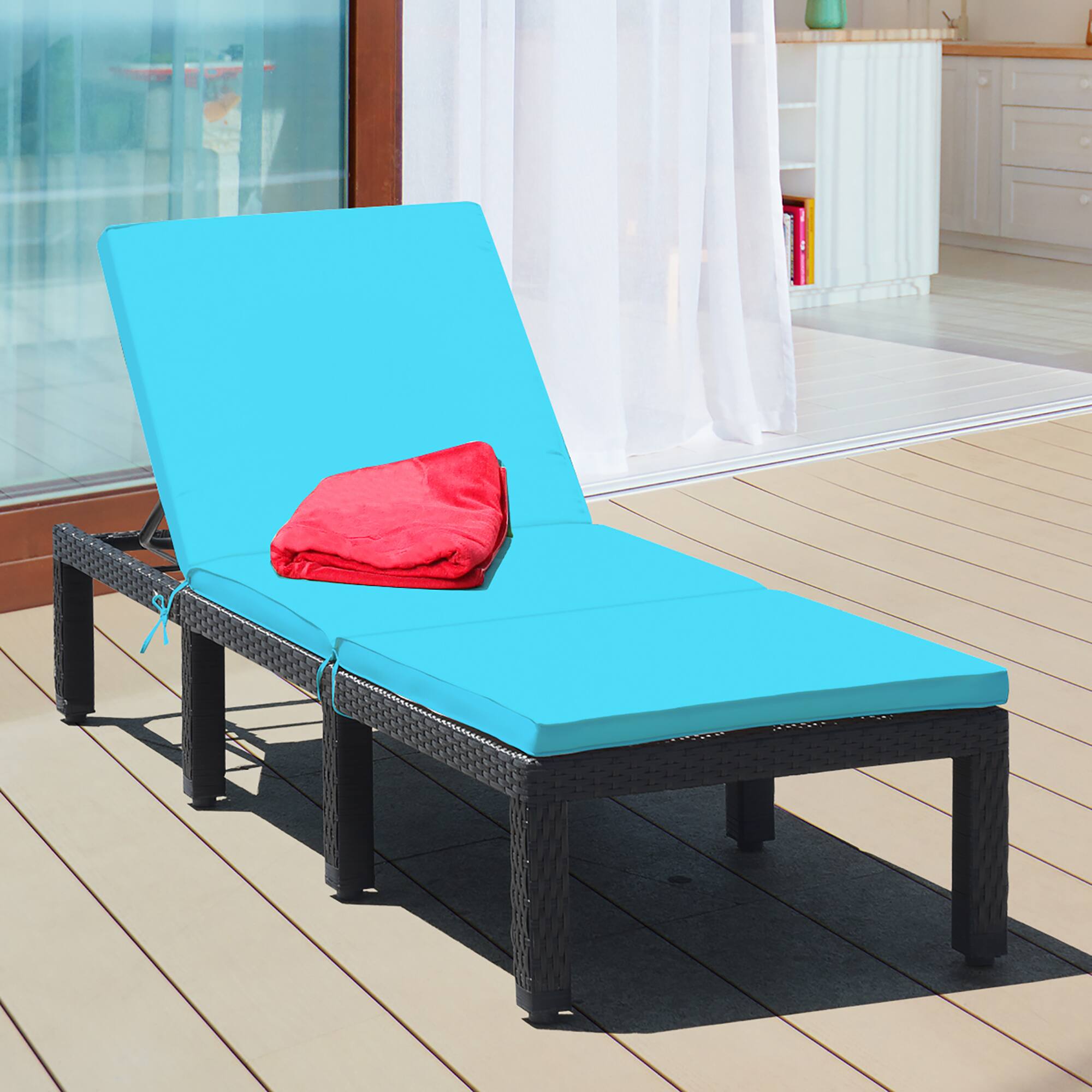 Alt View 1. Costway - Patio Rattan Lounge Chair Height Adjustable - Turquoise.
