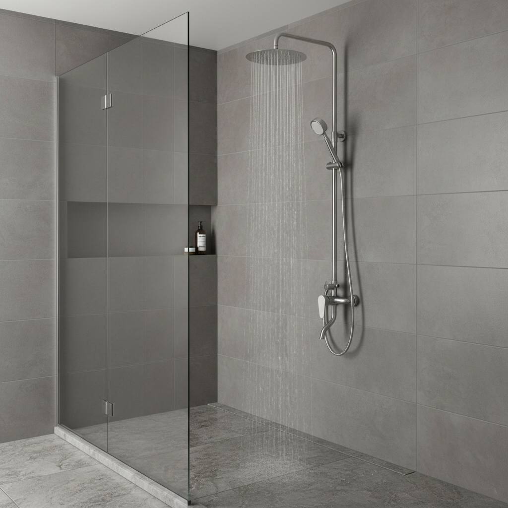 Angle. Dazzed Corner - Complete Shower Faucet Set - SS304 Outdoor Shower Kit with Handheld & Head - Brushed Nickel.