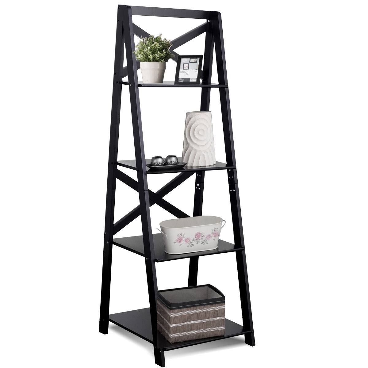 Ecooso - 5-Tier Rubber Wood Bookcase, Ladder Shelf for Multi-Room Storage - Rustic Brown