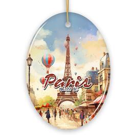 OrnamentallyYou - Elegant Watercolor Eiffel Tower Paris Artwork Ornament France Souvenir Oval Version - Multi-colored