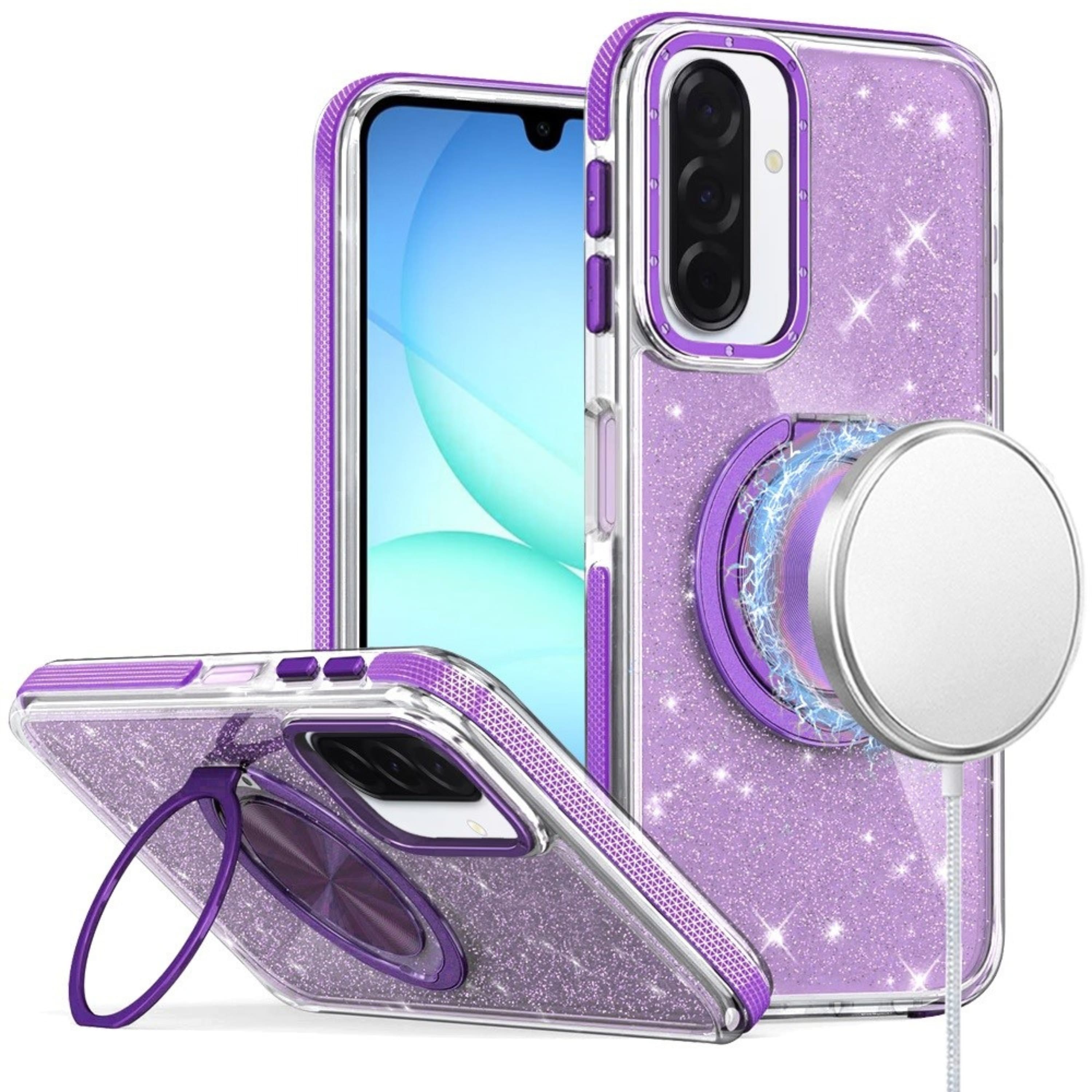 Kitcheniva - Magnetic Circle Glitter Case For Samsung A17 5G With Ring Stand And Tempered Glass - Purple price history on PriceWatchPro