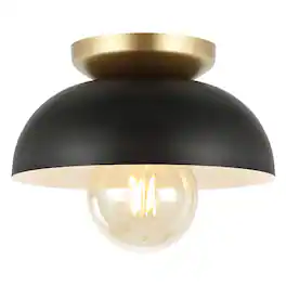 Jonathan Y - Paulina 8.5" 1-Light Classic Industrial Iron LED Flush Mount - Black/Gold Painting