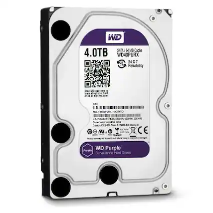 WD SATA I 64 MB Cache 4.0TB WD40PURX 24 X 7 Reliability Scen OR Dode here i lears aede your hand drise ar N vd.com SIN: MOL BOMEPURK G4GUNYO U.S Potente: 0178056 58561 6296404 cencasa Do net cceN any di hoks Canada CES-023 Clss NM8-003 Classa B LR, ACE nne FRANLE Poodiac b bel W WD Purple Surveillance Hard Drives