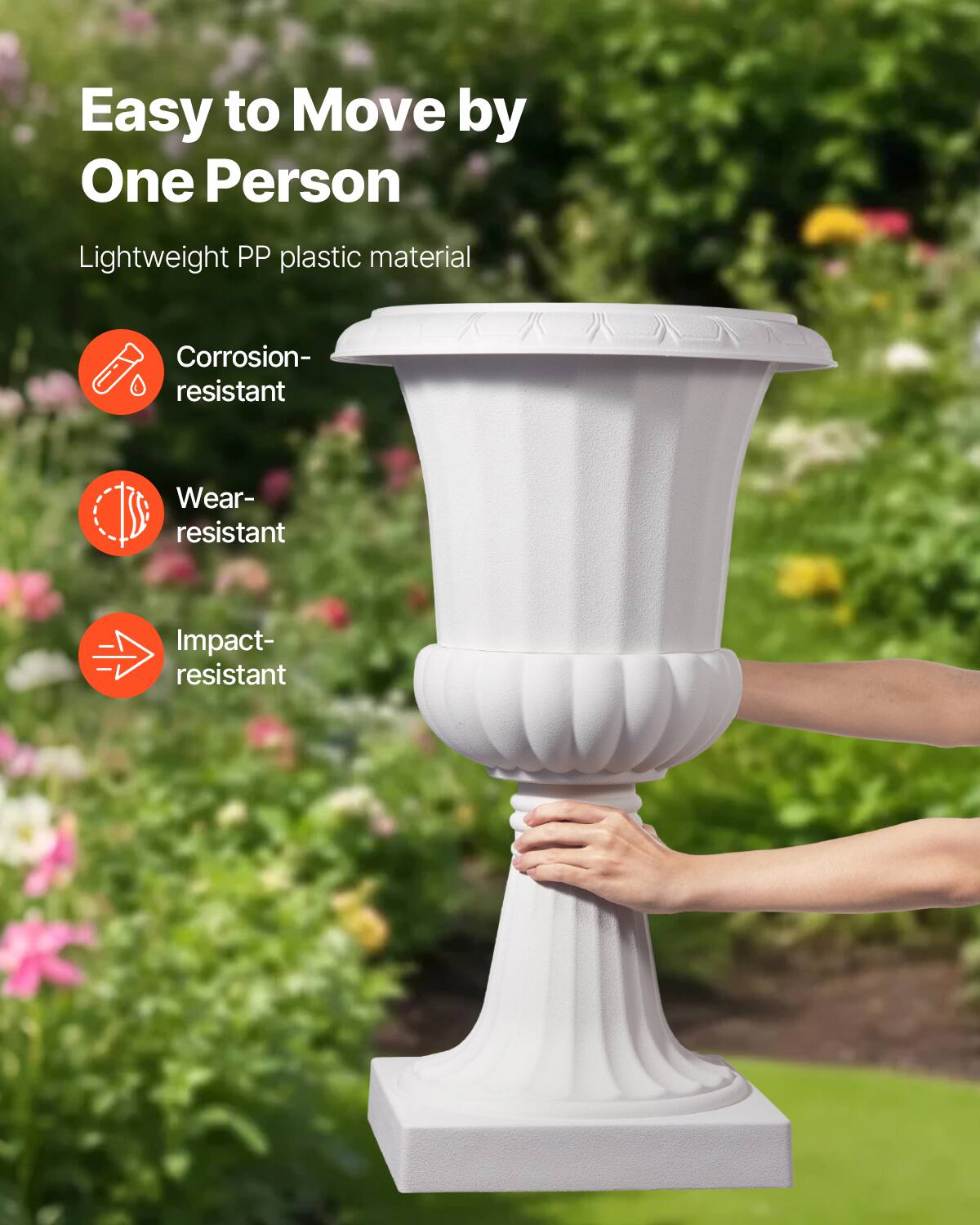 Easy to Move by One Person  
Lightweight PP plastic material  
Corrosion-resistant  
Wear-resistant  
Impact-resistant