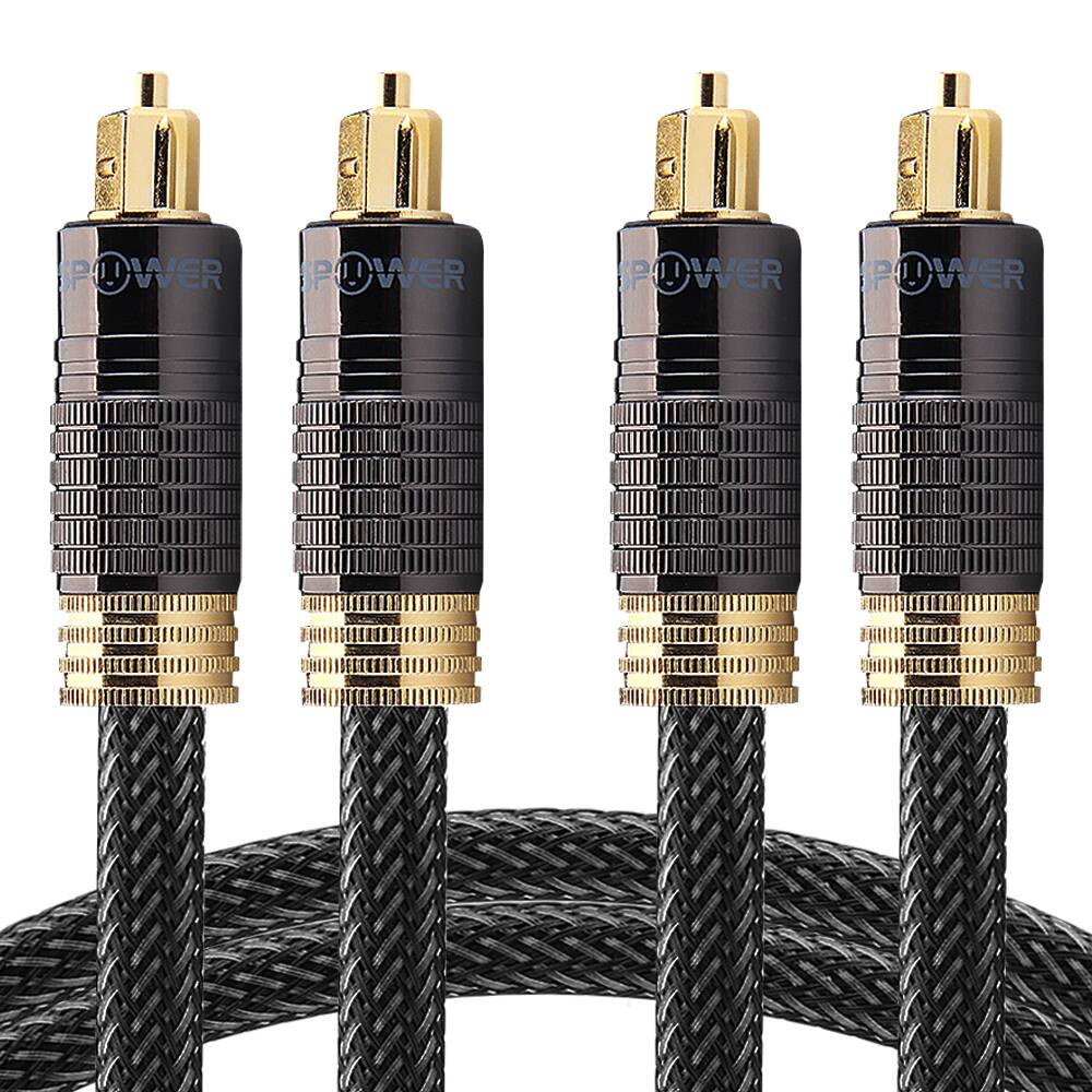 FosPower - 2 Pack 10FT Digital Optical Audio Cable, Toslink Optical Audio Cable, Zero RFI EMI Interference S/PDIF, 24K Gold-Plated - Black