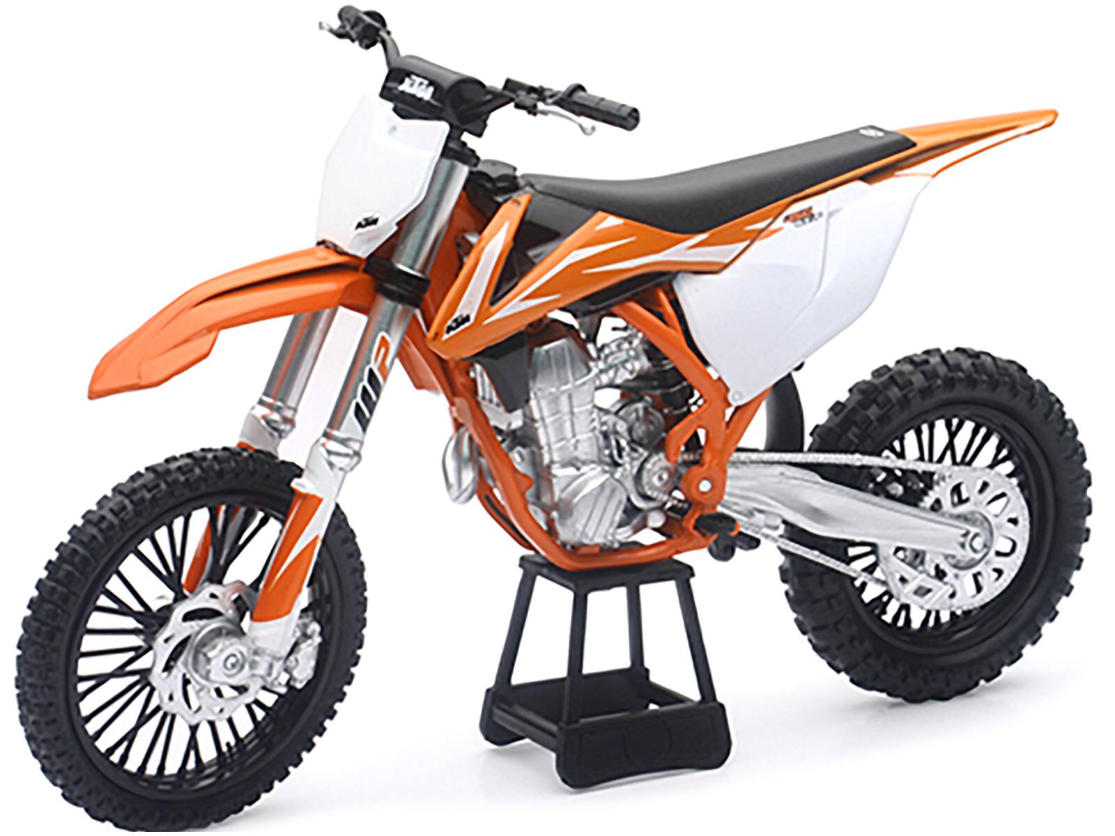 Angle. New Ray - KTM 450 SX-F Dirt Bike Orange and White 1/10 Diecast Motorcycle Model by New Ray - Orange And White.