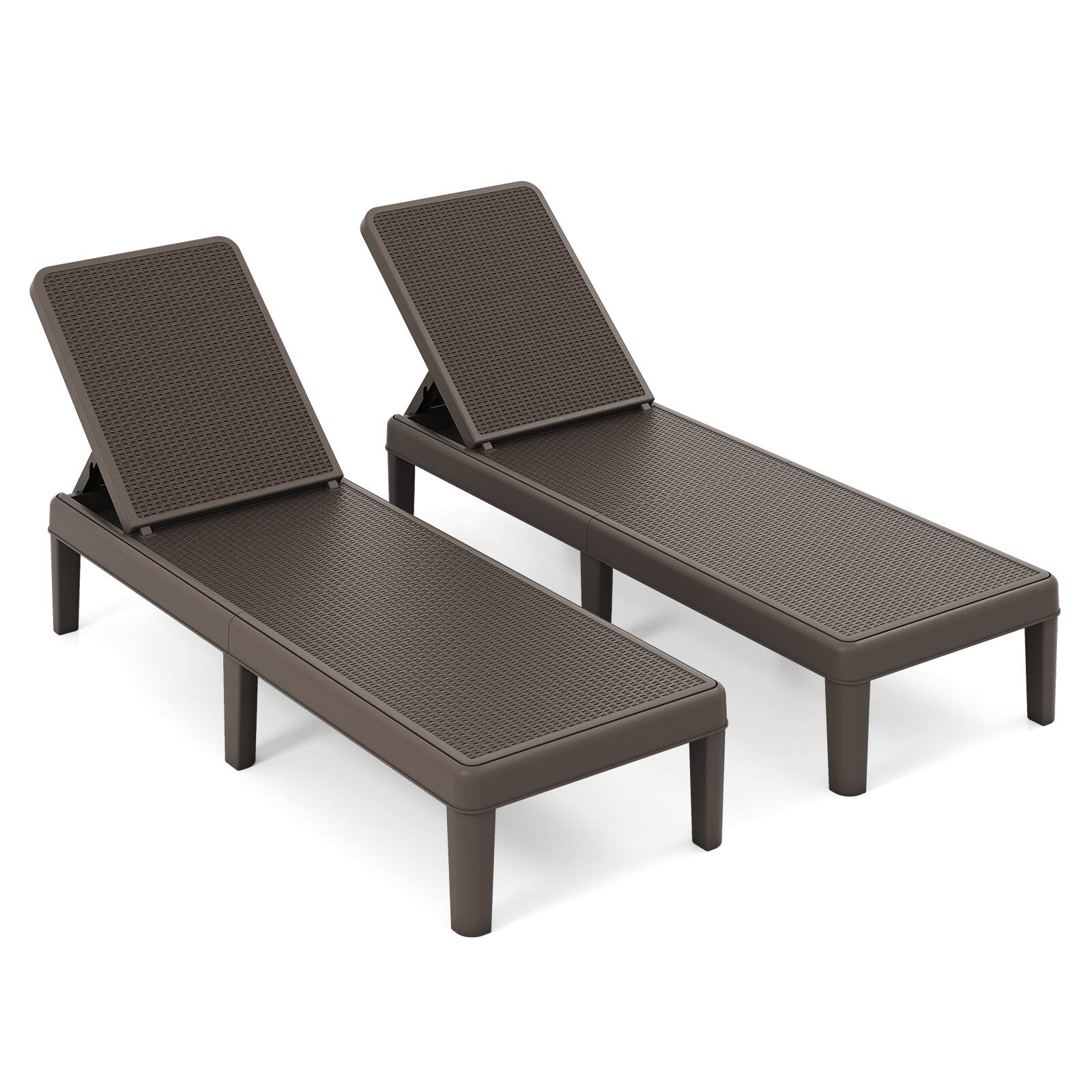 Front. Costway - Costway 2 PCS Outdoor Chaise Lounger Chair 4-Position Reclining Chair with Waterproof Rattan - Brown.