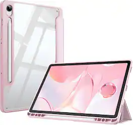 Fintie - Clear Case for Samsung Galaxy Tab S10 Lite / Tab S10 FE / Tab S9 FE / Tab S9, Shockproof TPU Bumper Trifold Stand Cover - Pink