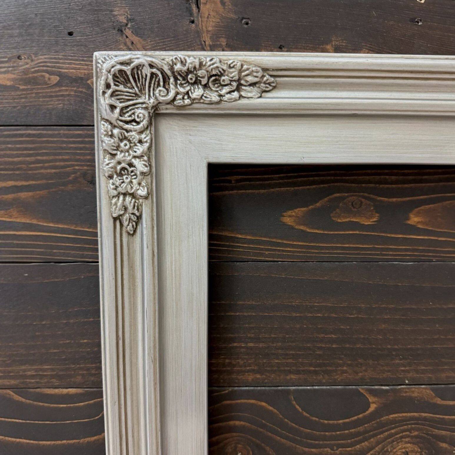 Back. LAREDO FRAME FACTORY - 75 inch Handmade Ornate wood For TCL A300W NXTVISION Tv - ANTIQUE SILVER FINISH.