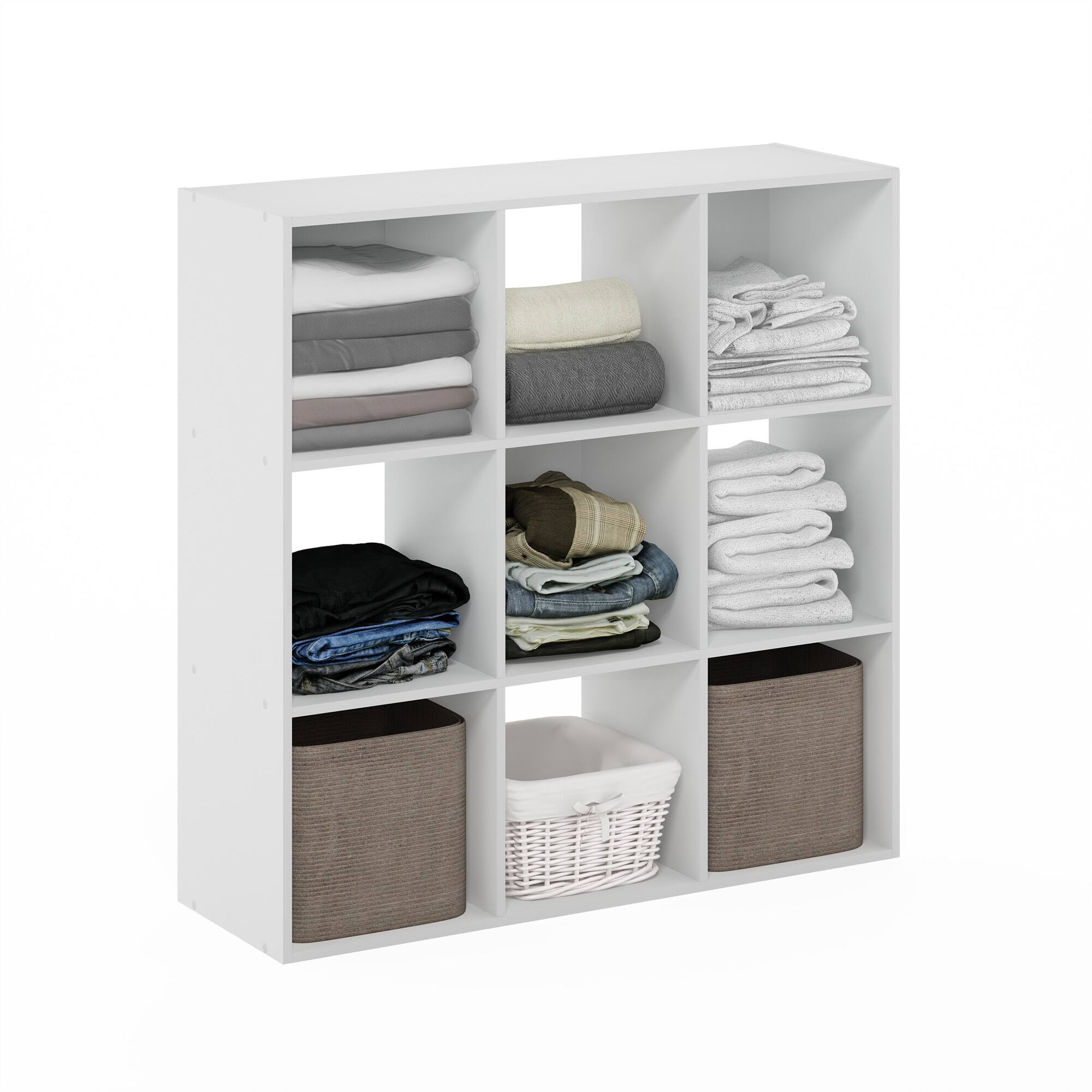 Alt View 3. Furinno - Pelli Cubic Multipurpose Clothing & Closet Storage Organizer Shelf, 9-Cube - White.
