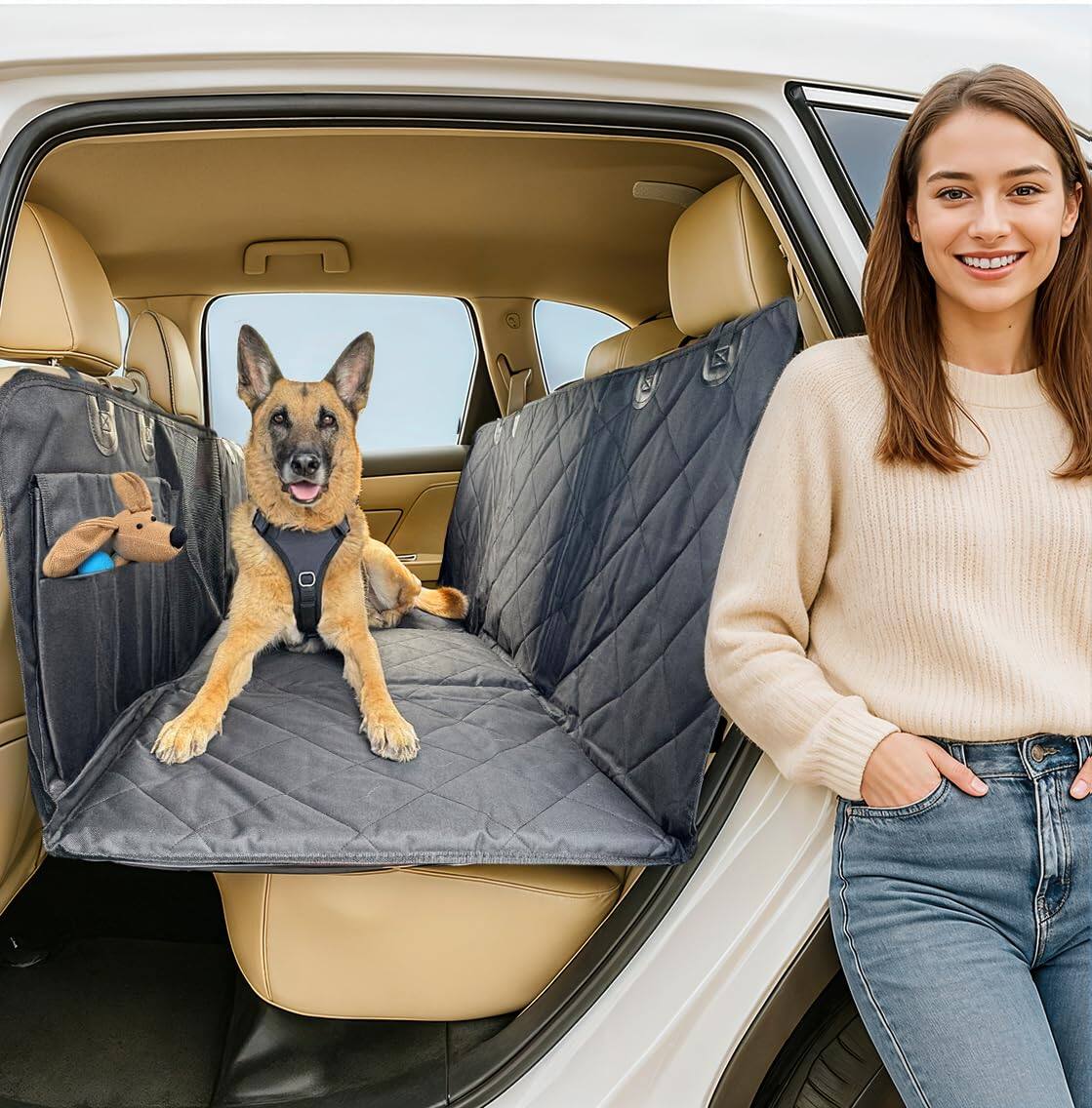 Front. JETRANSPORT - Dog Car Seat Cover For Hard Bottom - Waterproof Backseat Extender Dogs Pet Hammock Truck Suv Protector Bed - Black - No Door Covers.