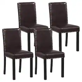 Costway - Dining Chair Set of 4 with Wood Legs, Nailhead Trim, Padded Seat & Backrest - Brown