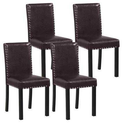 Front. Costway - Costway Dining Chair Set of 4 with Wood Legs, Nailhead Trim, Padded Seat & Backrest - Brown.